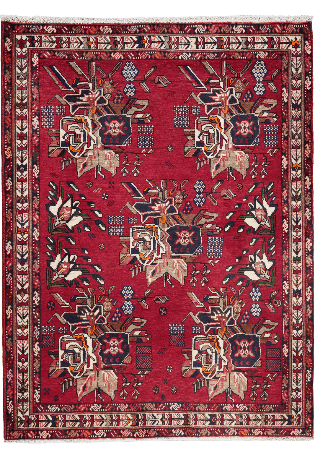 Afshar — Hand-knotted, 136x182 cm, Red, 100% Virgin Wool | Main view
