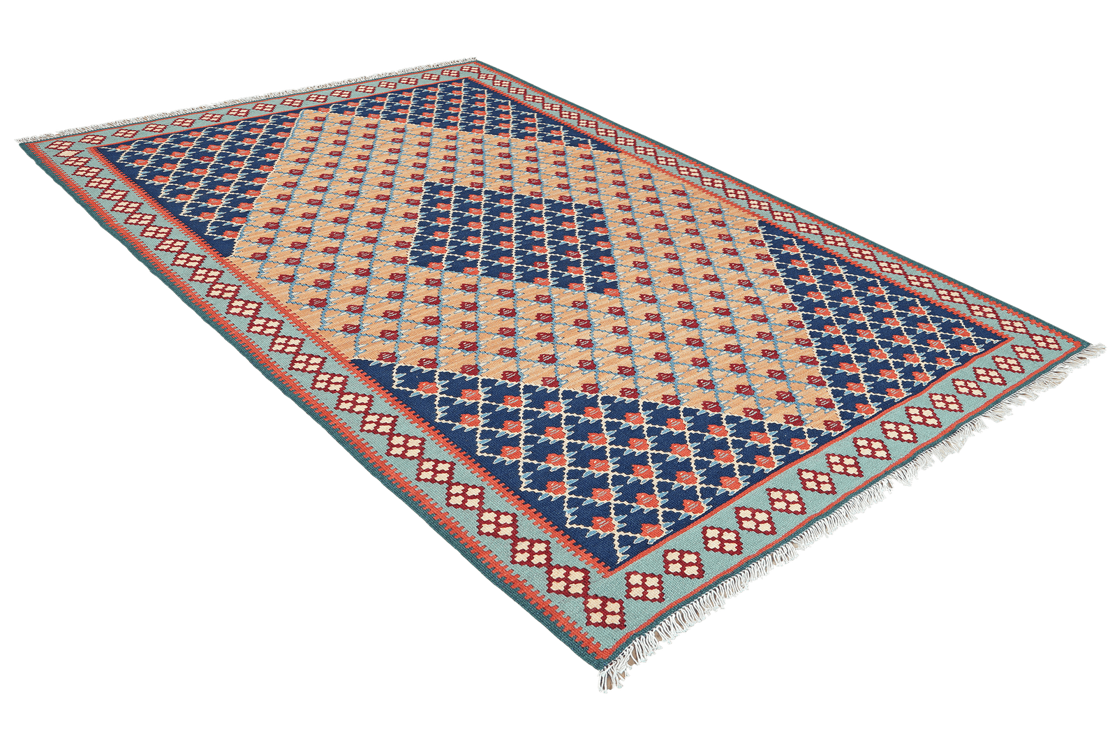 Kelim Senneh — Handmade, 102x154 cm, Beige, 100% Virgin Wool | View 4