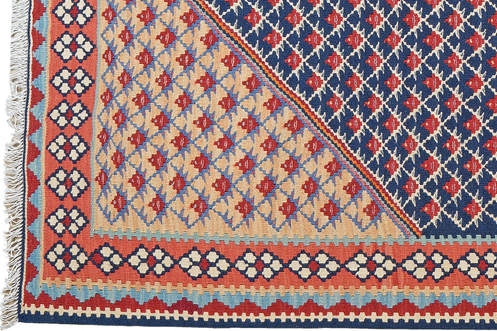 Kelim Senneh — Handmade, 152x195 cm, Blue, 100% Virgin Wool | View 3