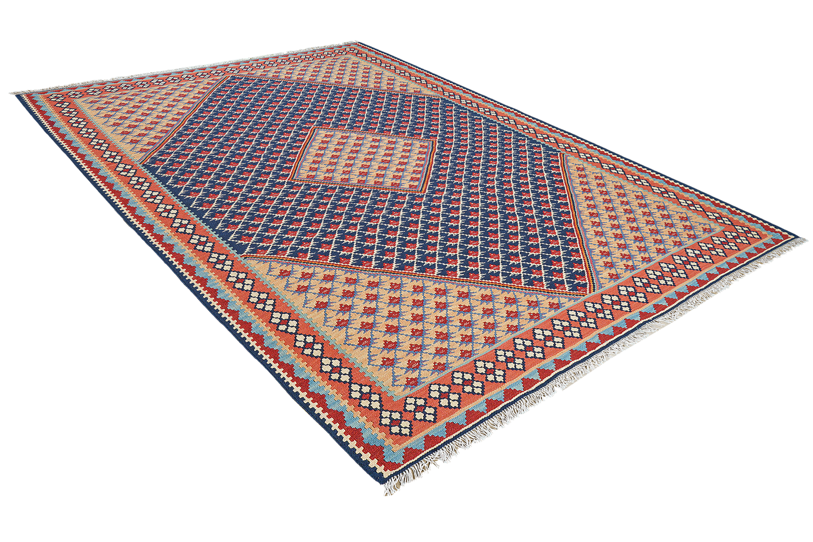 Kelim Senneh — Handmade, 152x195 cm, Blue, 100% Virgin Wool | View 4
