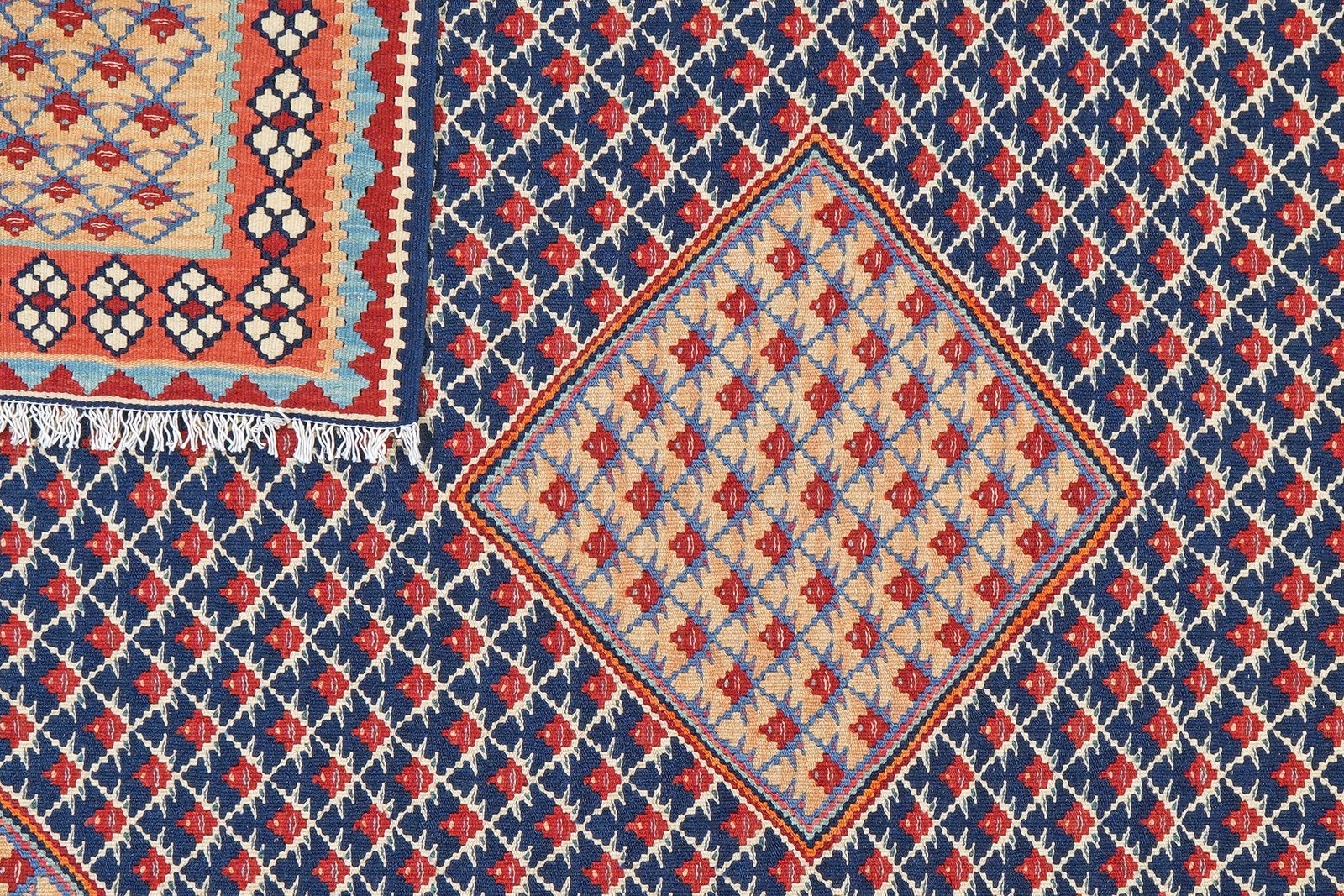 Kelim Senneh — Handmade, 152x195 cm, Blue, 100% Virgin Wool | View 6