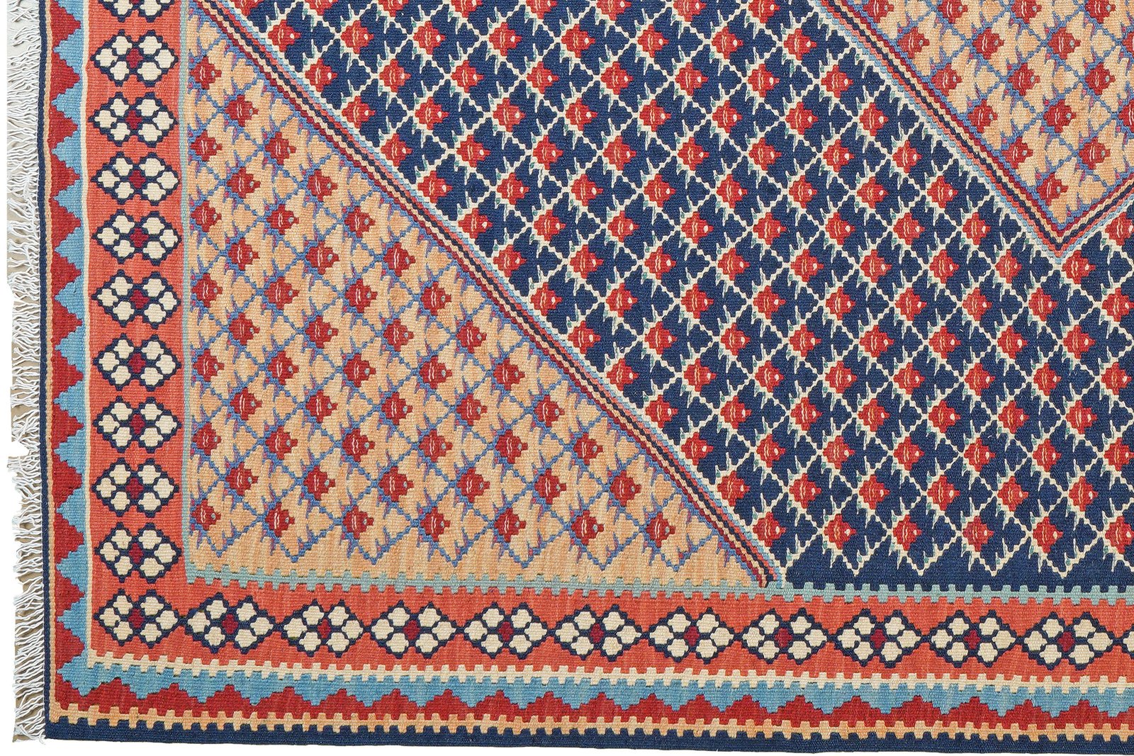 Kelim Senneh — Handmade, 151x198 cm, Blue, 100% Virgin Wool | View 3