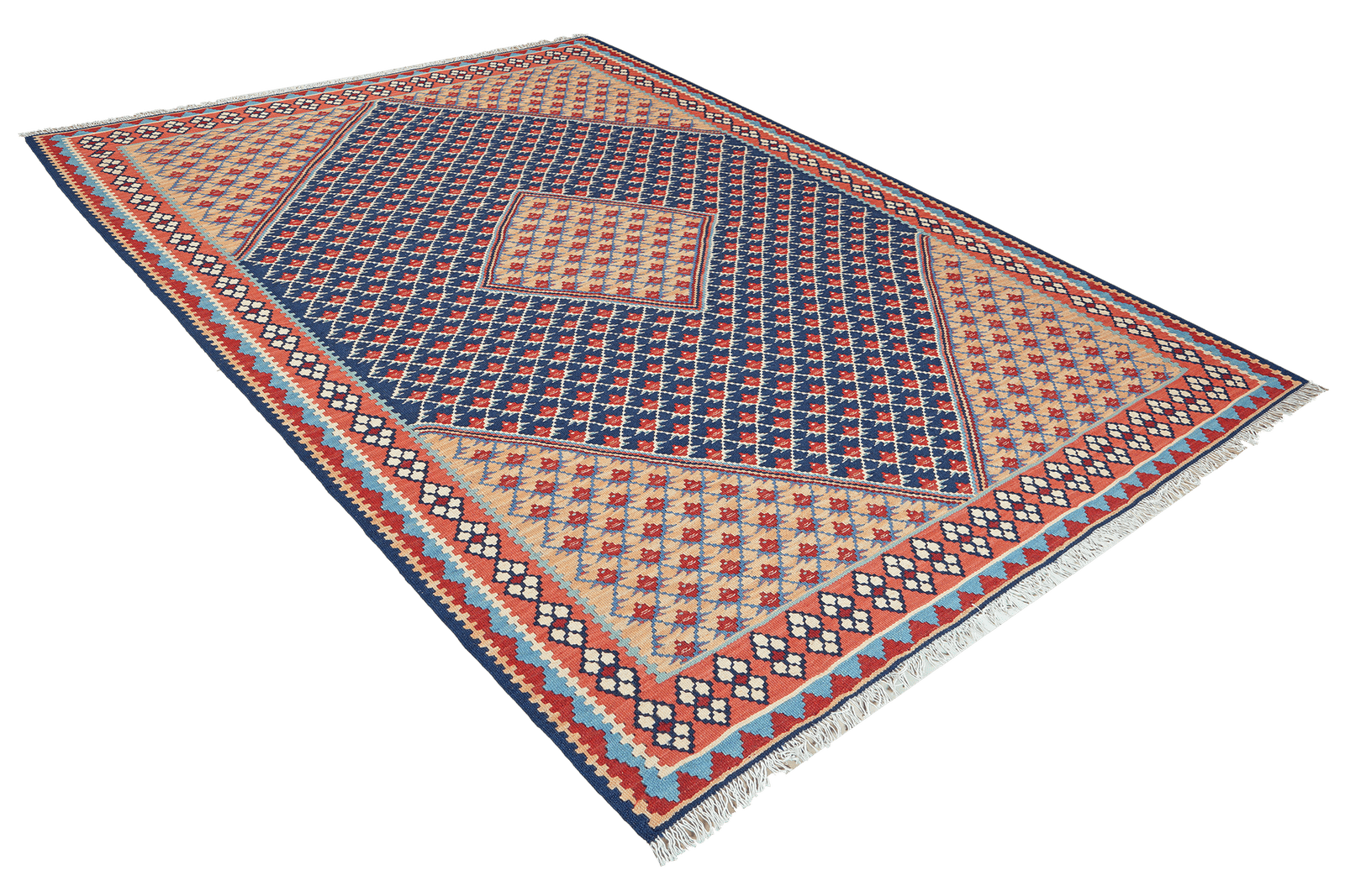 Kelim Senneh — Handmade, 151x198 cm, Blue, 100% Virgin Wool | View 4