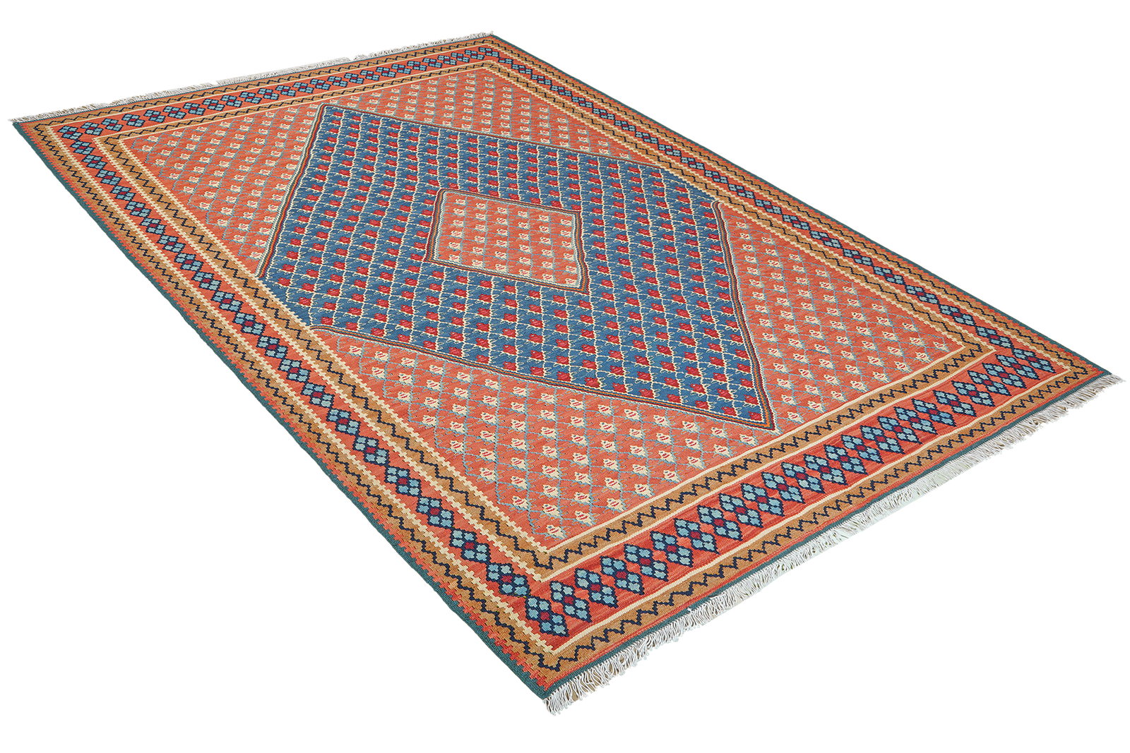 Kelim Senneh — Handmade, 154x198 cm, Blue, 100% Virgin Wool | View 4