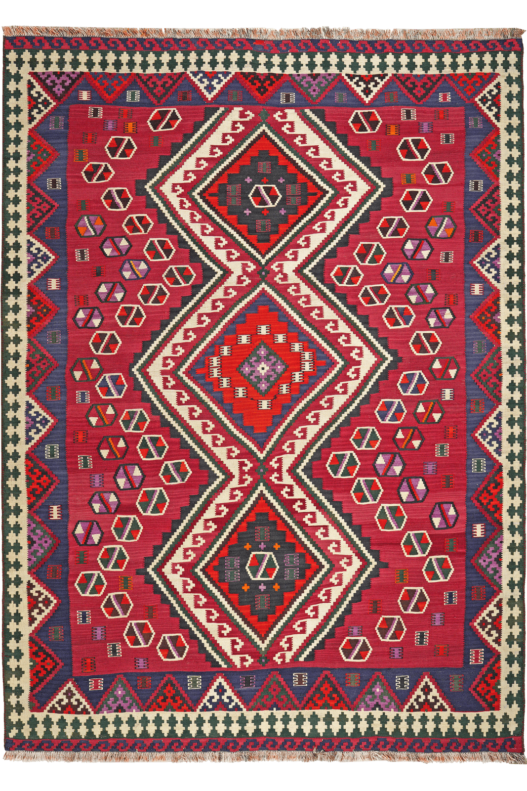 Kelim Gashgai Old — Handmade, 165x226 cm, Red, 100% Virgin Wool | Main view