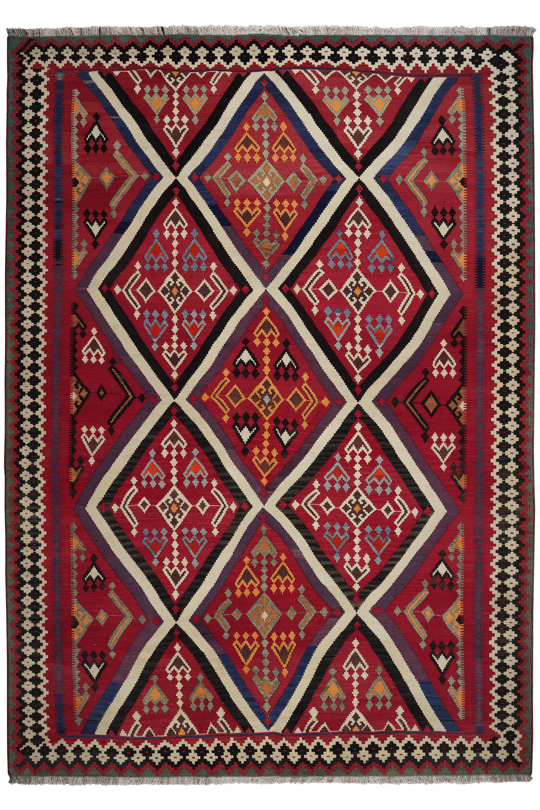 Kelim Gashgai Old — Handmade, 183x260 cm, Red, 100% Virgin Wool | Main view