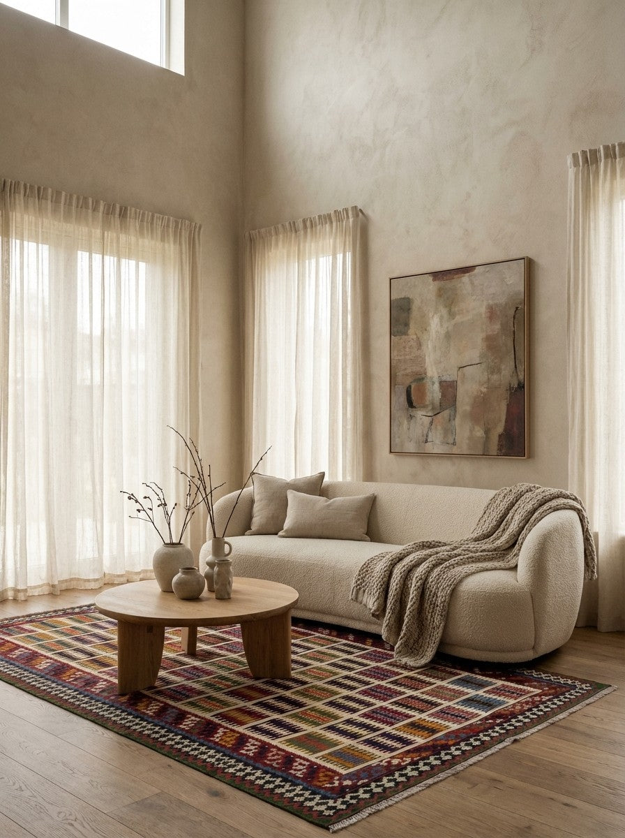 Kelim Gashgai Old — Handmade, 146x278 cm, Beige, 100% Virgin Wool | Detail view