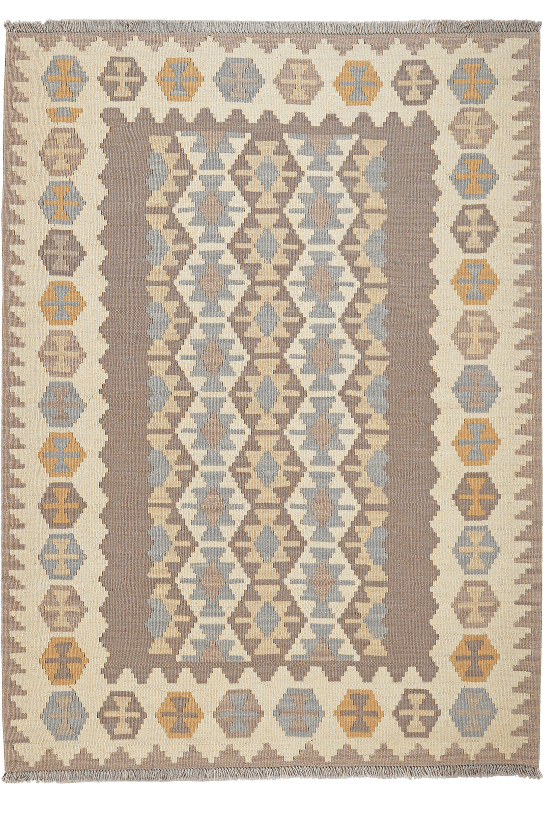 Kelim Gashgai — Handmade, 122x167 cm, Grey, 100% Virgin Wool | Main view
