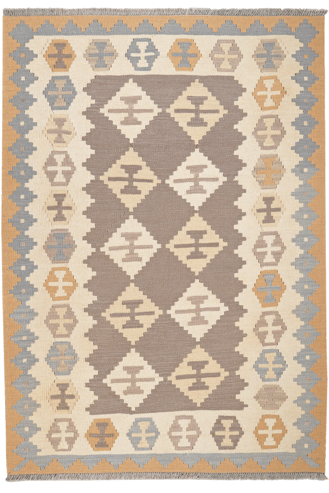 Kelim Gashgai — Handmade, 125x178 cm, Grey, 100% Virgin Wool | Main view