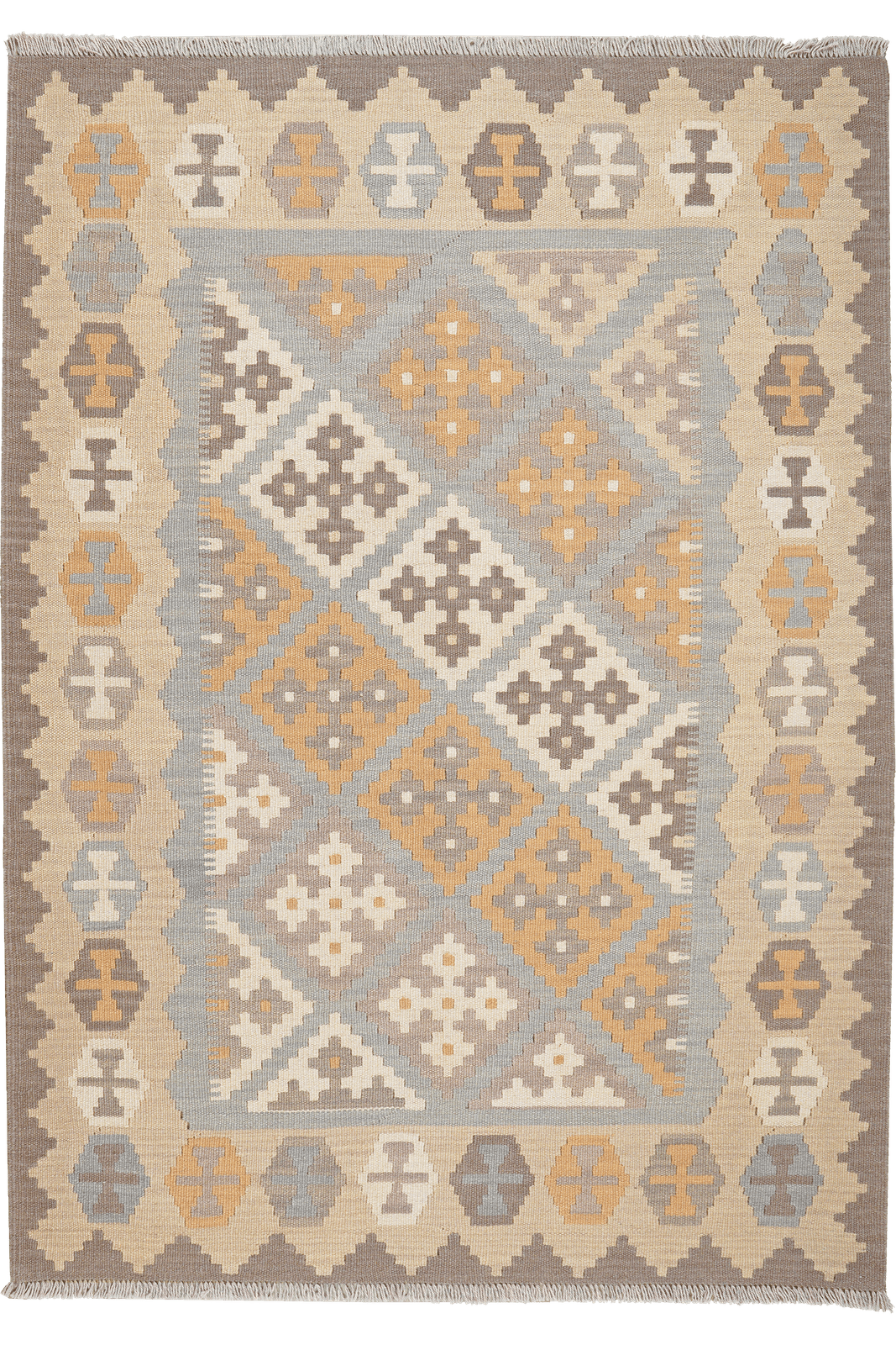 Kelim Gashgai — Handmade, 122x172 cm, Grey, 100% Virgin Wool | Main view