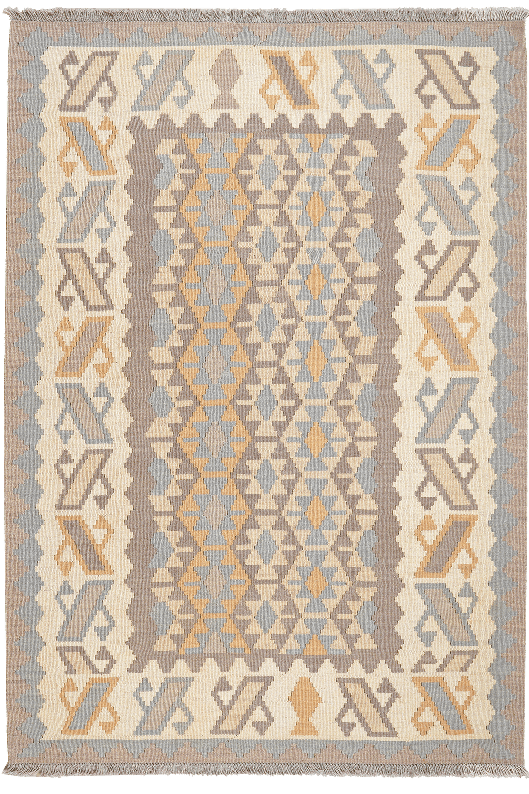 Kelim Gashgai — Handmade, 122x177 cm, Grey, 100% Virgin Wool | Main view