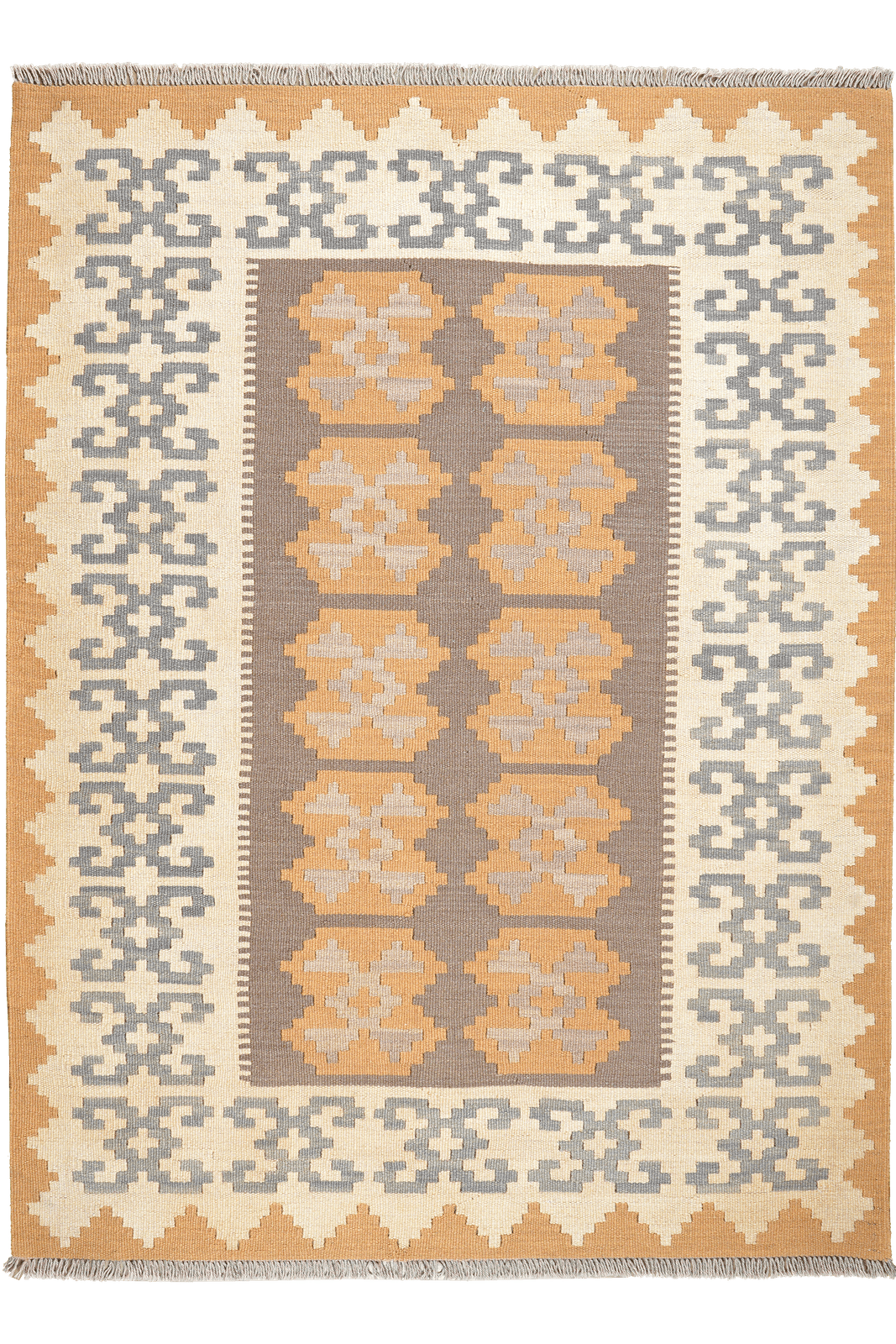 Kelim Gashgai — Handmade, 126x173 cm, Grey, 100% Virgin Wool | Main view