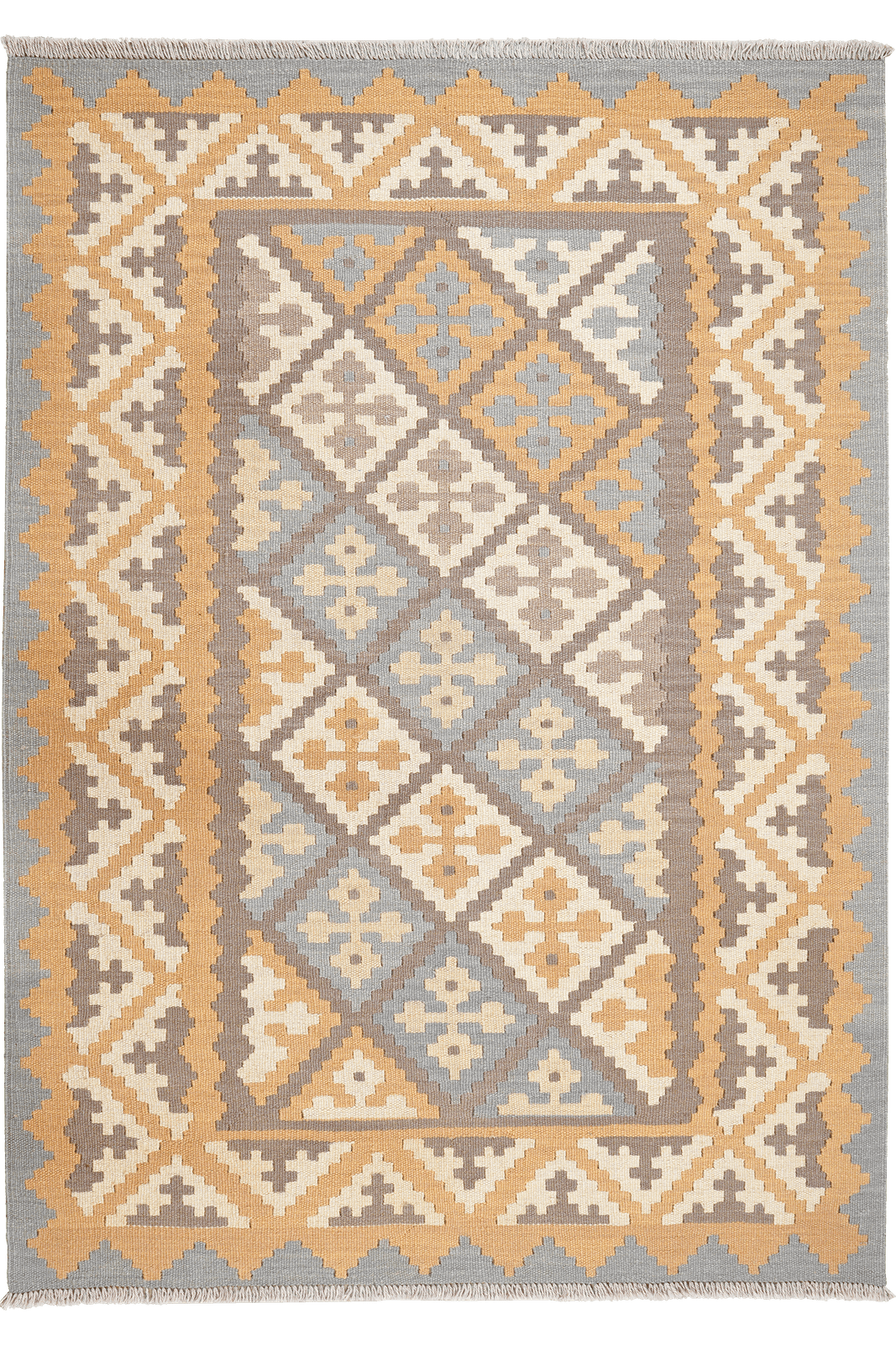 Kelim Gashgai — Handmade, 122x172 cm, Grey, 100% Virgin Wool | Main view