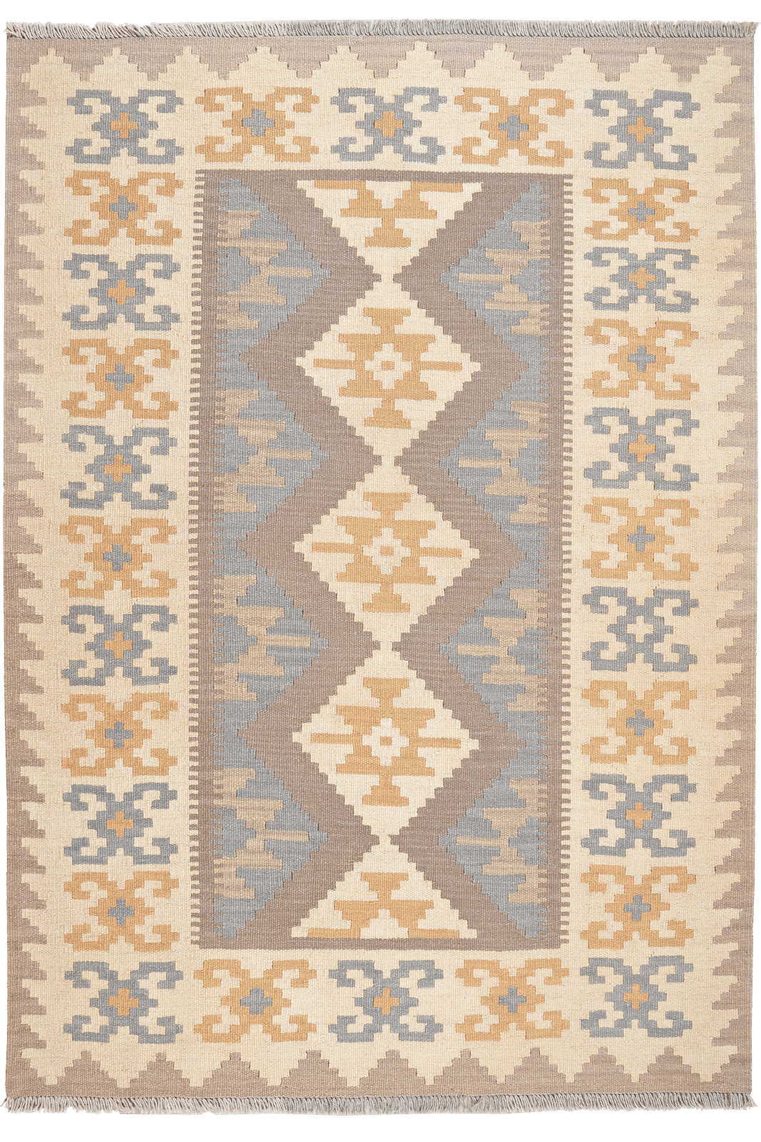 Kelim Gashgai — Handmade, 124x179 cm, Grey, 100% Virgin Wool | Main view