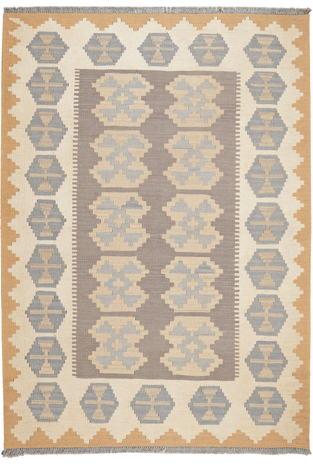 Kelim Gashgai — Handmade, 124x177 cm, Grey, 100% Virgin Wool | Main view