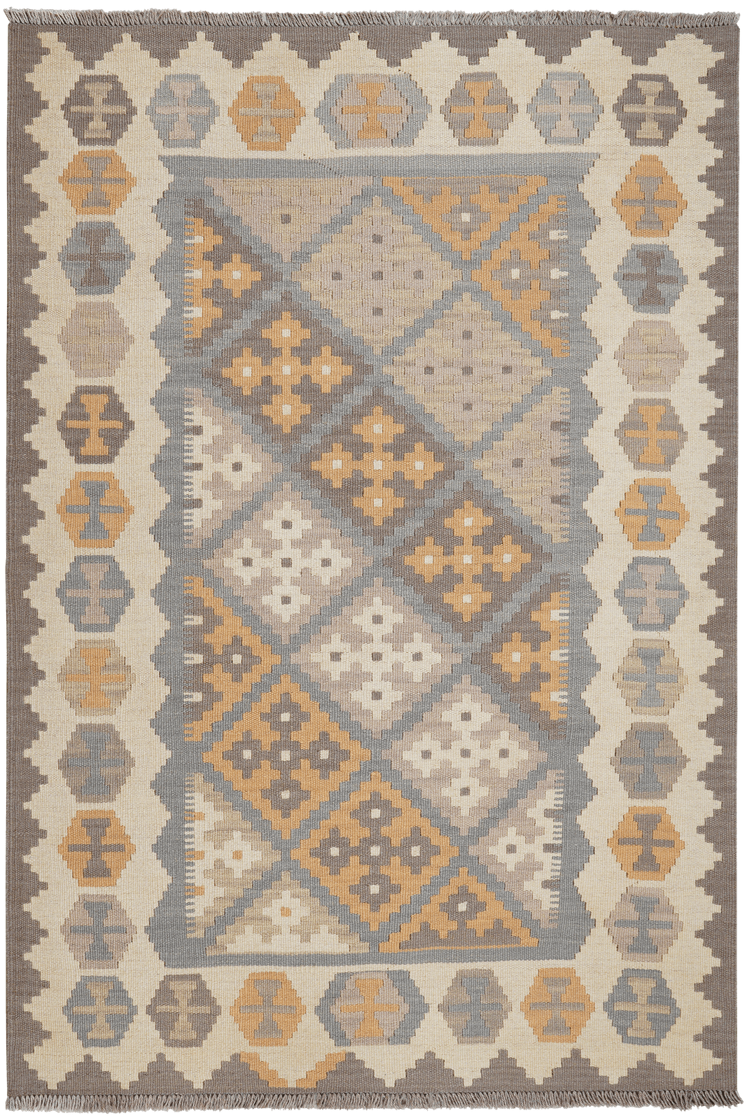 Kelim Gashgai — Handmade, 122x180 cm, Grey, 100% Virgin Wool | Main view