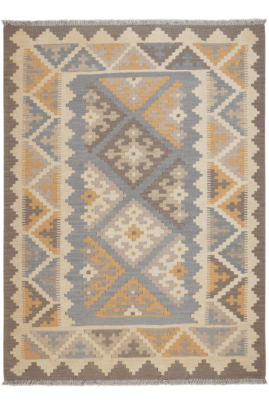 Kelim Gashgai — Handmade, 121x164 cm, Grey, 100% Virgin Wool | Main view