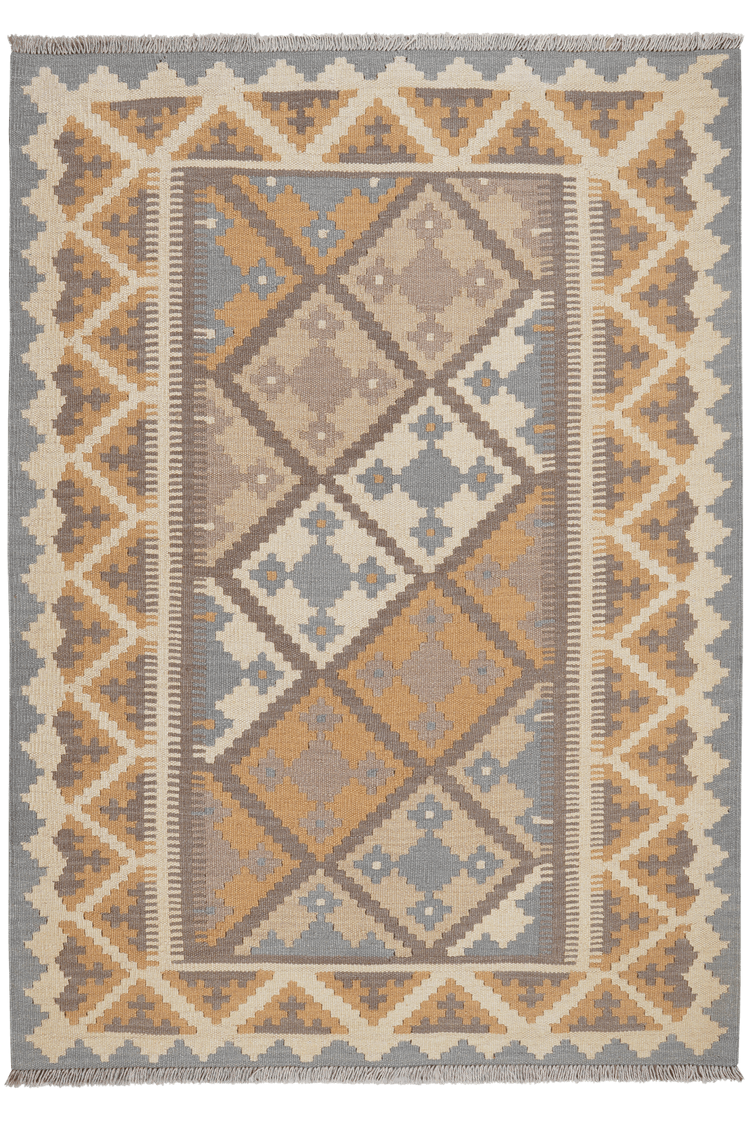 Kelim Gashgai — Handmade, 126x178 cm, Grey, 100% Virgin Wool | Main view