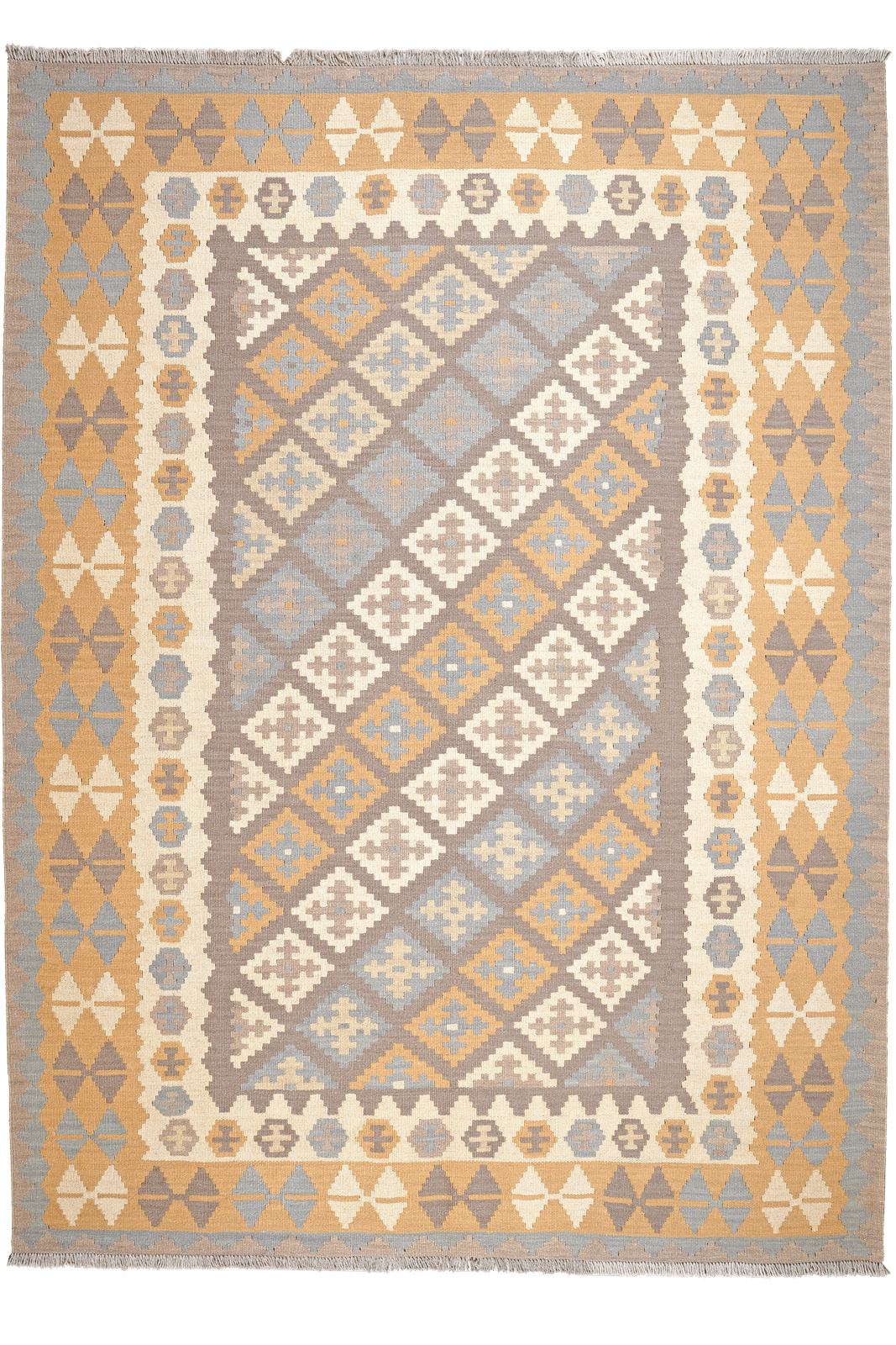 Kelim Gashgai — Handmade, 175x239 cm, Grey, 100% Virgin Wool | Main view