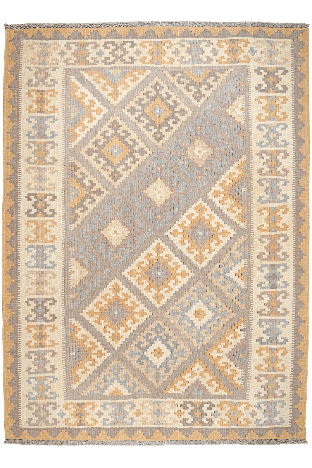 Kelim Gashgai — Handmade, 178x241 cm, Grey, 100% Virgin Wool | Main view
