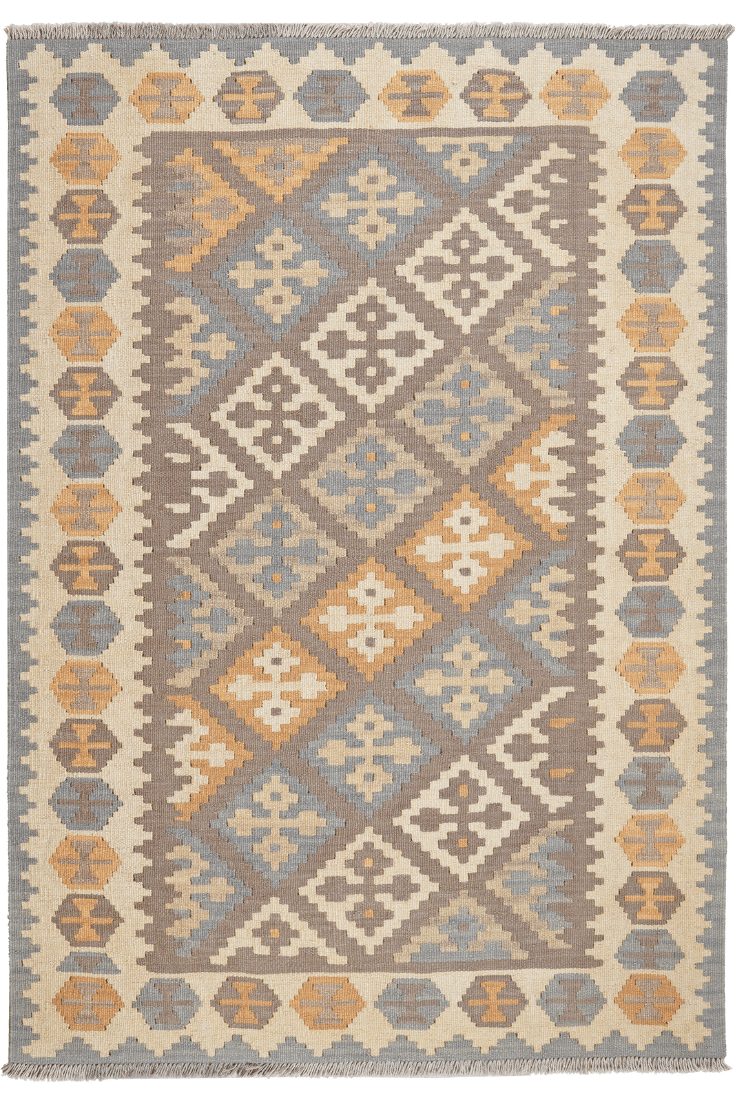 Kelim Gashgai — Handmade, 122x178 cm, Grey, 100% Virgin Wool | Main view