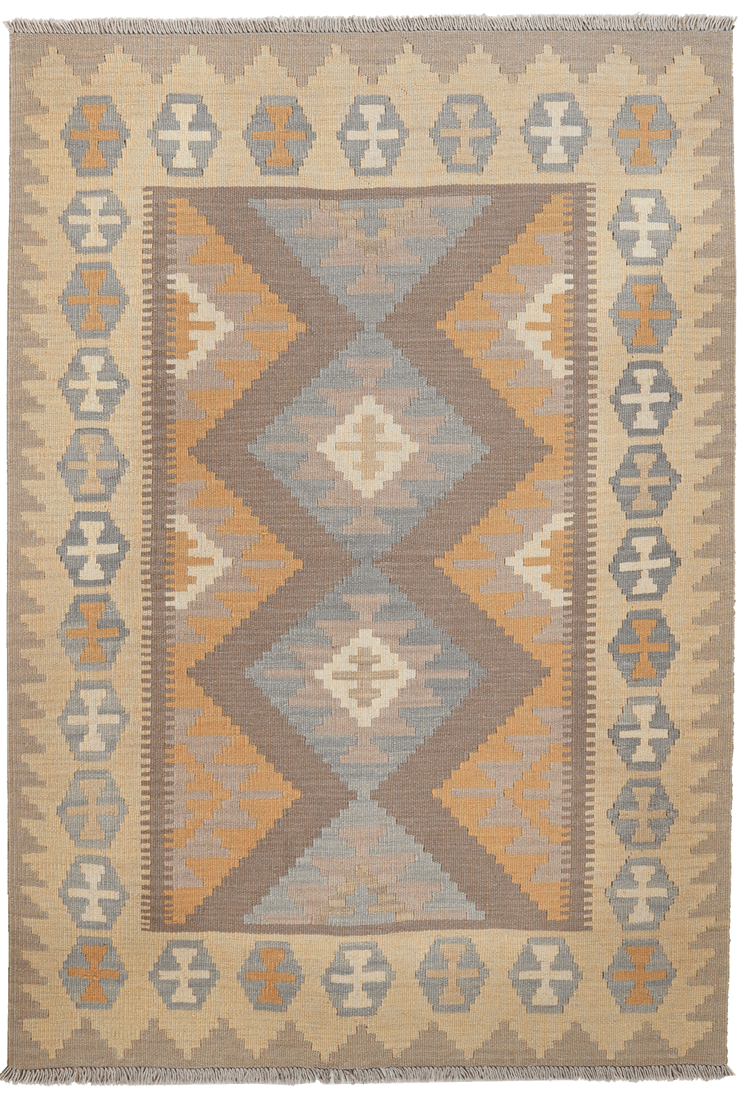 Kelim Gashgai — Handmade, 122x176 cm, Grey, 100% Virgin Wool | Main view