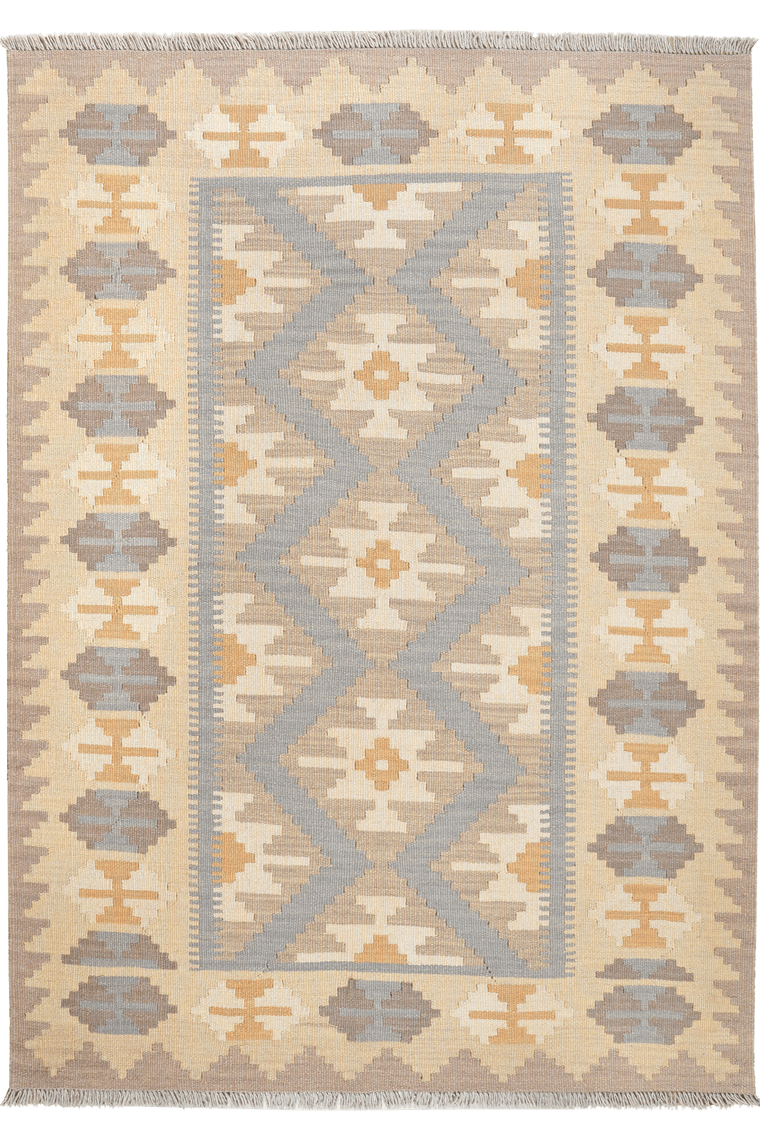 Kelim Gashgai — Handmade, 123x180 cm, Grey, 100% Virgin Wool | Main view