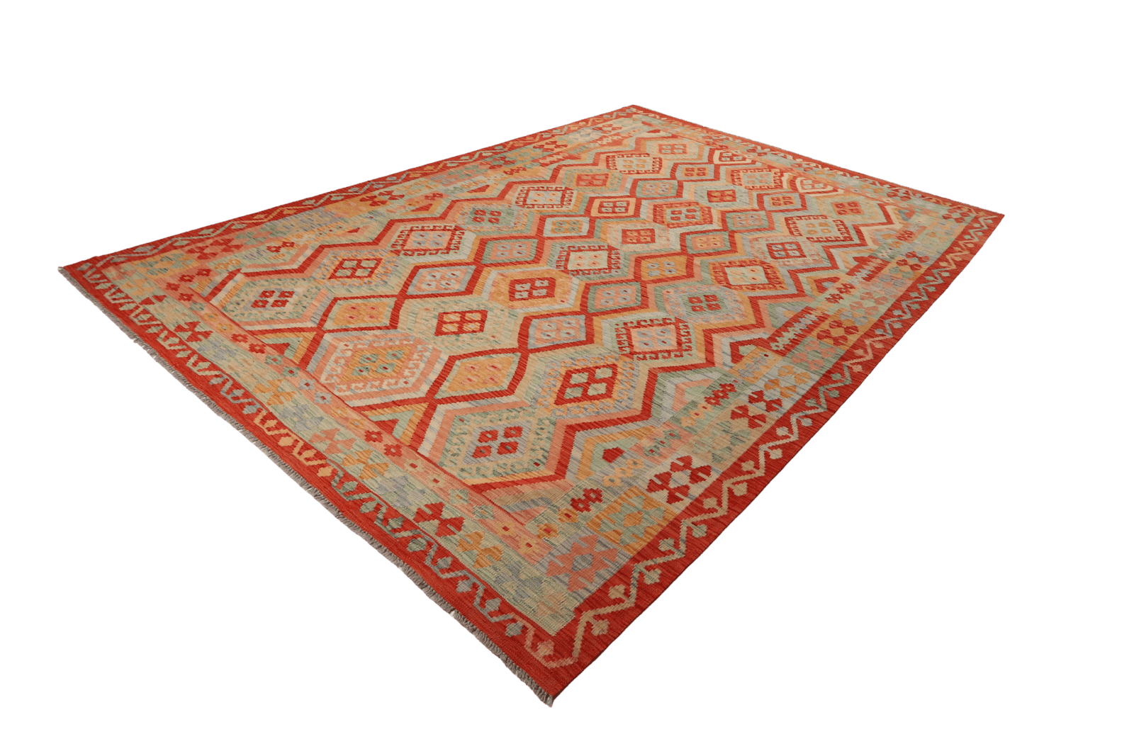 Kelim — Handmade, 206x299 cm, Orange, 100% Virgin Wool | View 6