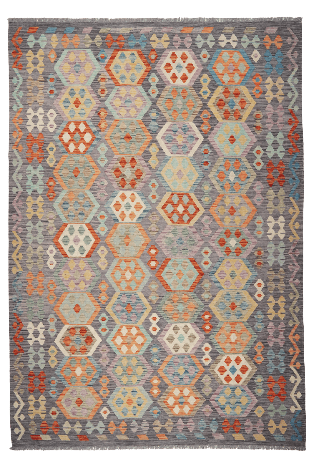 Kelim — Handmade, 205x296 cm, Grey, 100% Virgin Wool | Main view