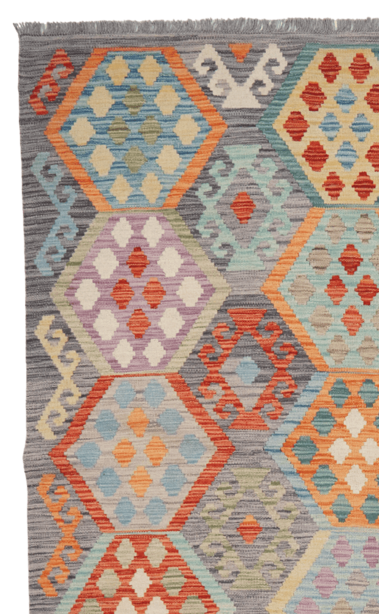 Kelim — Handmade, 193x293 cm, Grey, 100% Virgin Wool | View 3