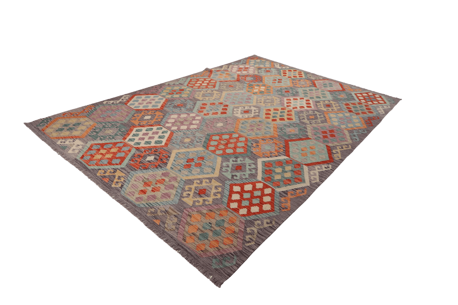 Kelim — Handmade, 193x293 cm, Grey, 100% Virgin Wool | View 6