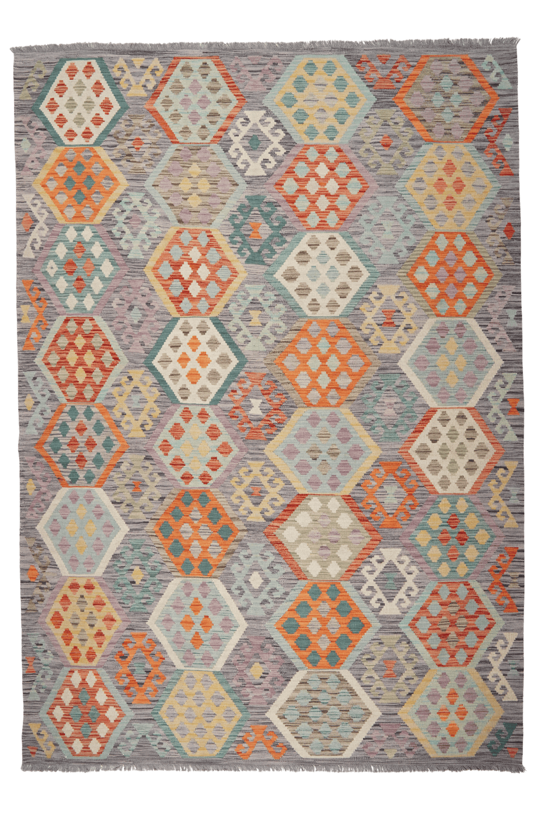 Kelim — Handmade, 197x292 cm, Grey, 100% Virgin Wool | Main view