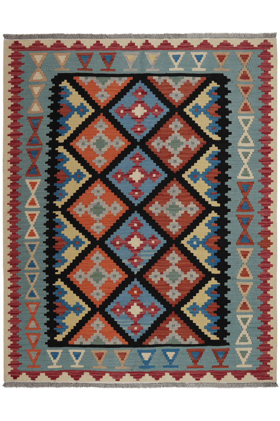 Kelim Gashgai — Handmade, 155x193 cm, Black, 100% Virgin Wool | Main view