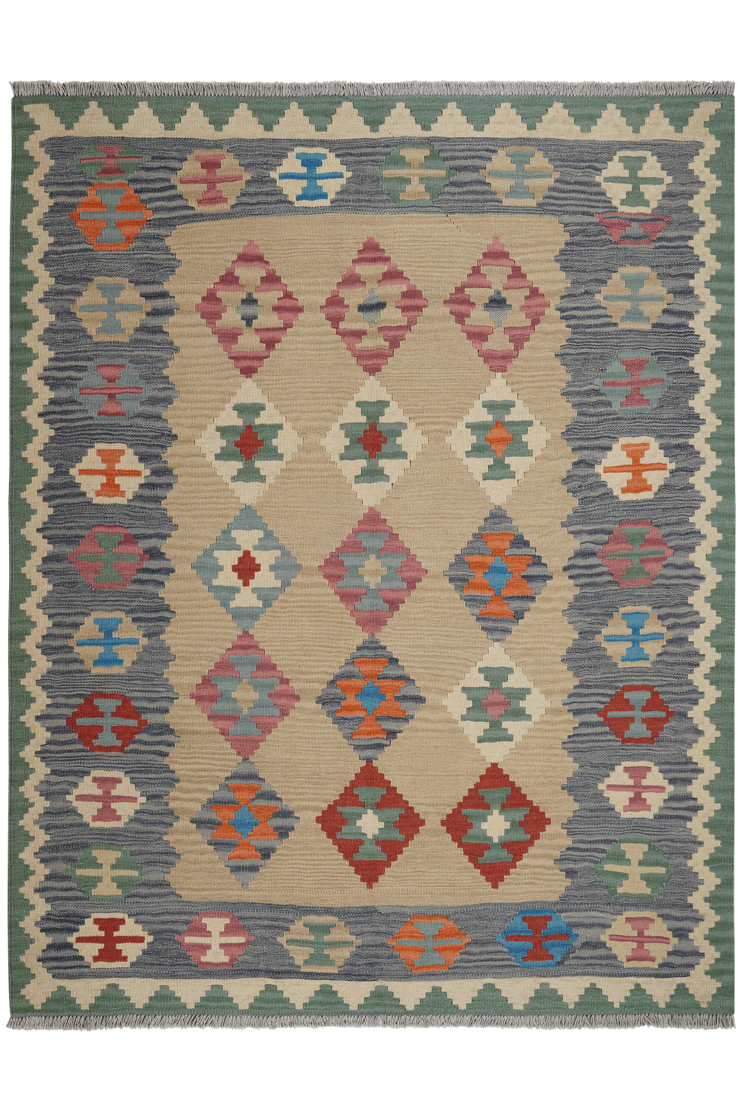 Kelim Gashgai — Handmade, 159x202 cm, Beige, 100% Virgin Wool | Main view