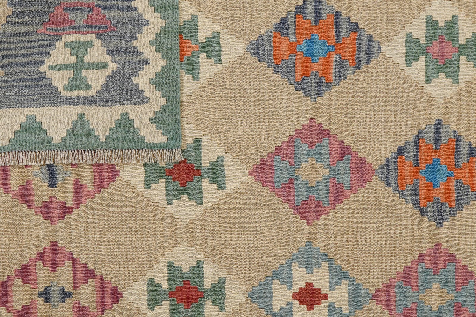 Kelim Gashgai — Handmade, 159x202 cm, Beige, 100% Virgin Wool | View 6