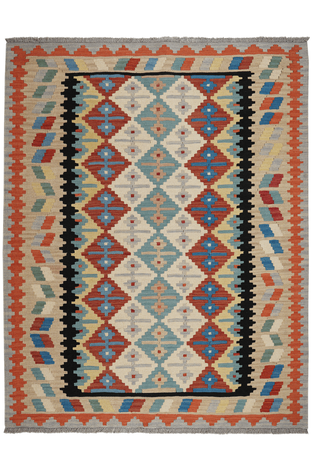 Kelim Gashgai — Handmade, 154x195 cm, Beige, 100% Virgin Wool | Main view