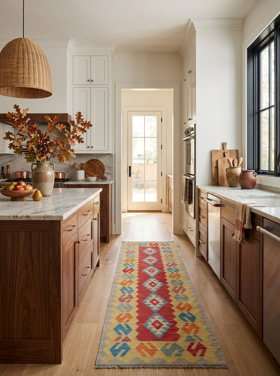 Kelim Gashgai — Handgefertigt, 300x82 cm, Gelb, 100% Virgin Wool | Back view