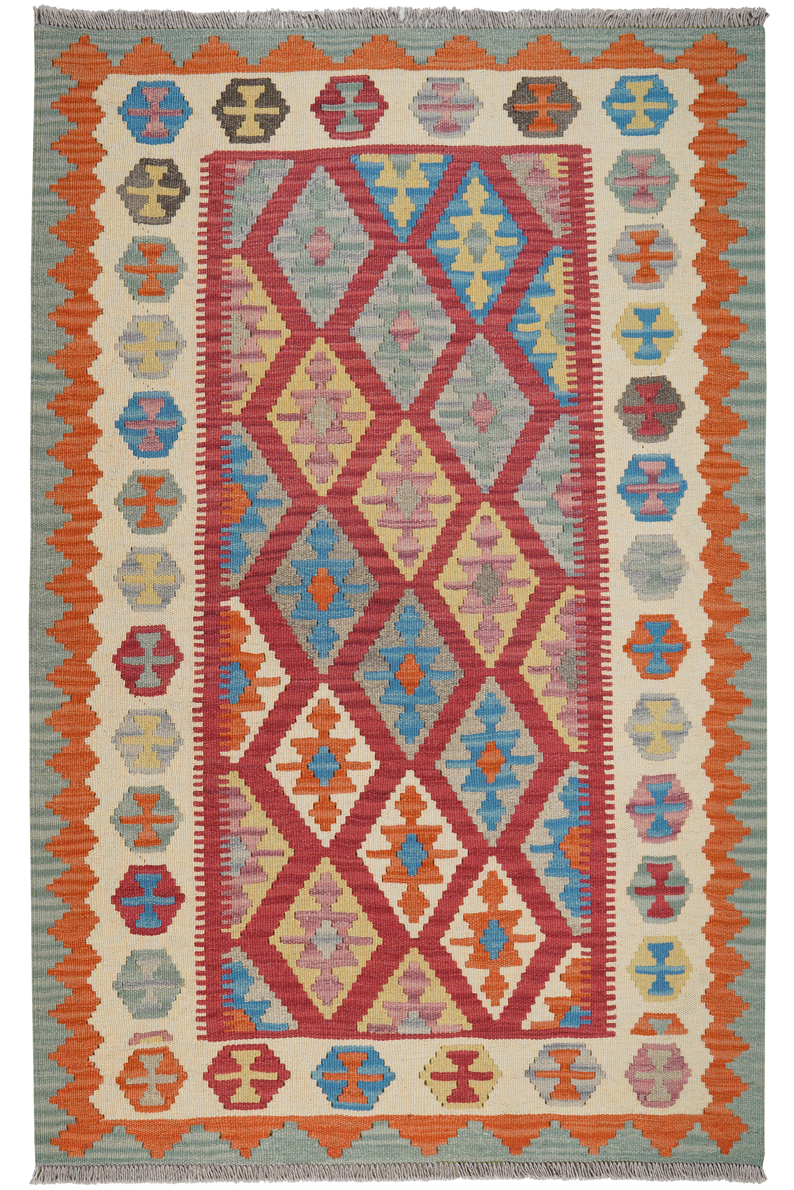 Kelim Gashgai — Handgefertigt, 187x122 cm, Beige, 100% Virgin Wool | Main view