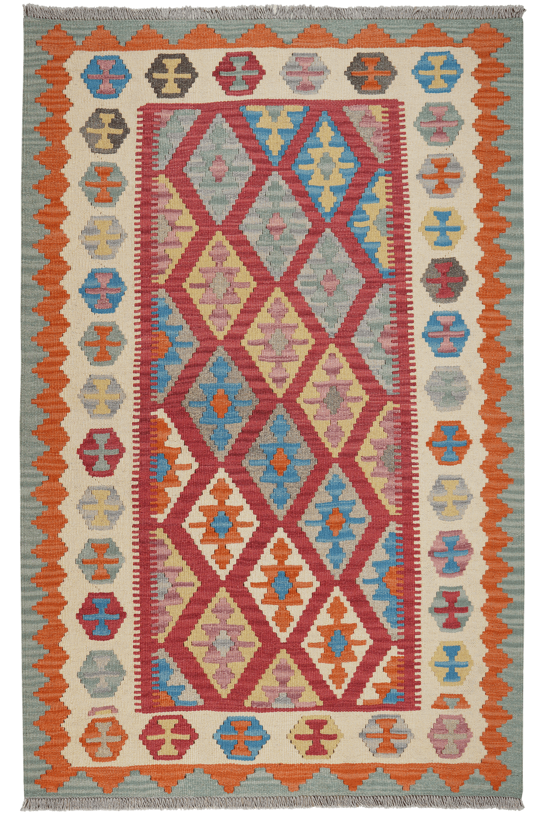 Kelim Gashgai — Handmade, 122x187 cm, Red, 100% Virgin Wool | Main view