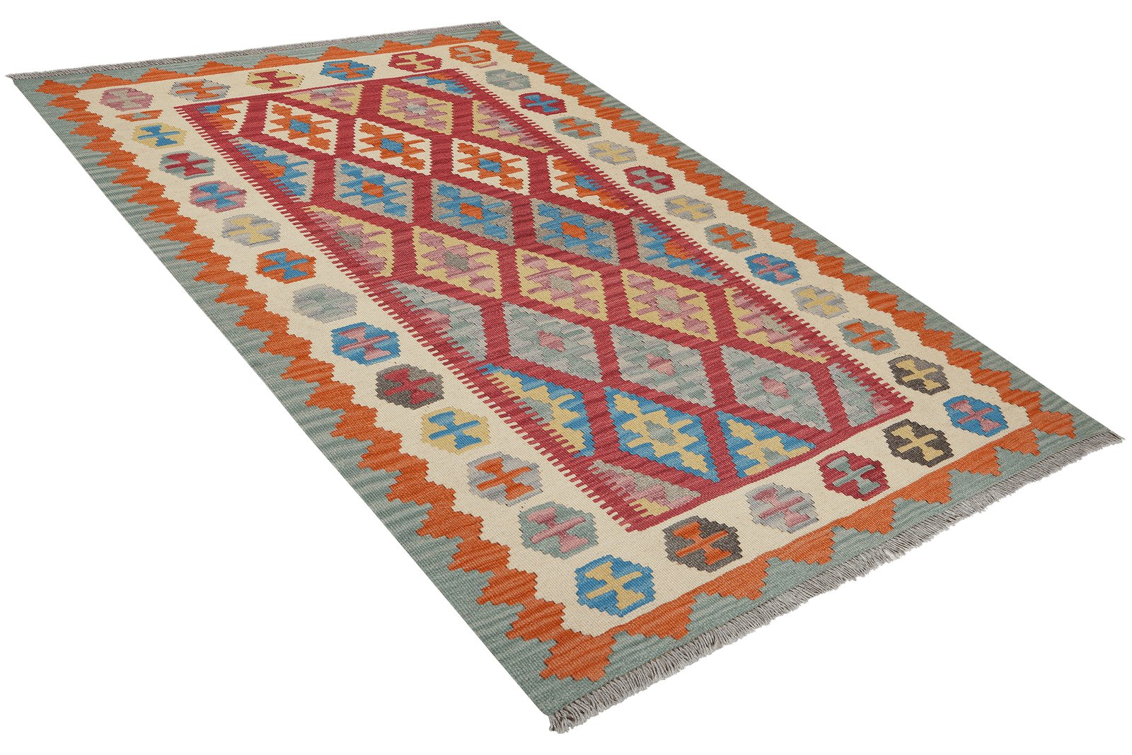 Kelim Gashgai — Handmade, 122x187 cm, Red, 100% Virgin Wool | View 4