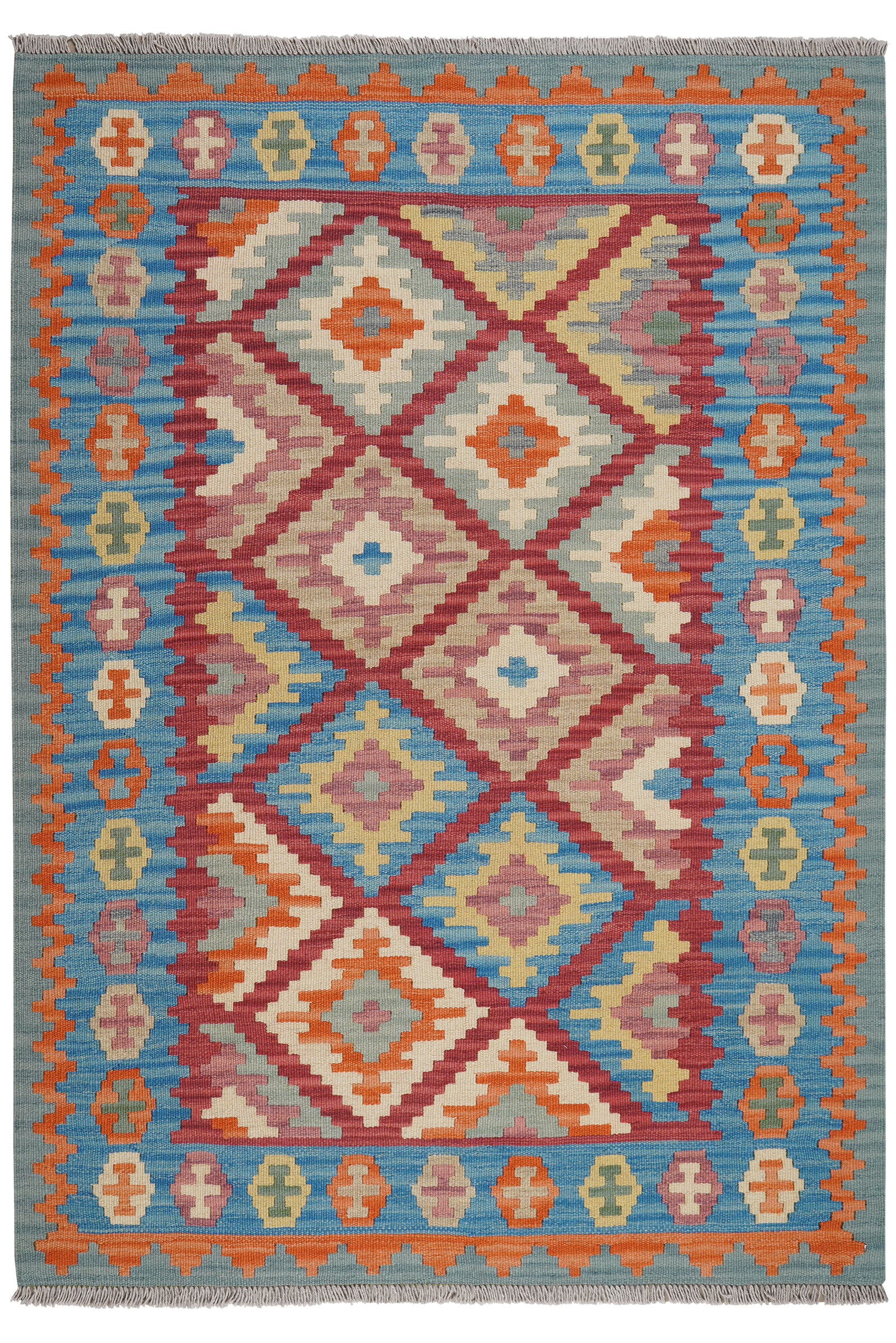 Kelim Gashgai — Handgefertigt, 184x130 cm, Blau, 100% Virgin Wool | Main view