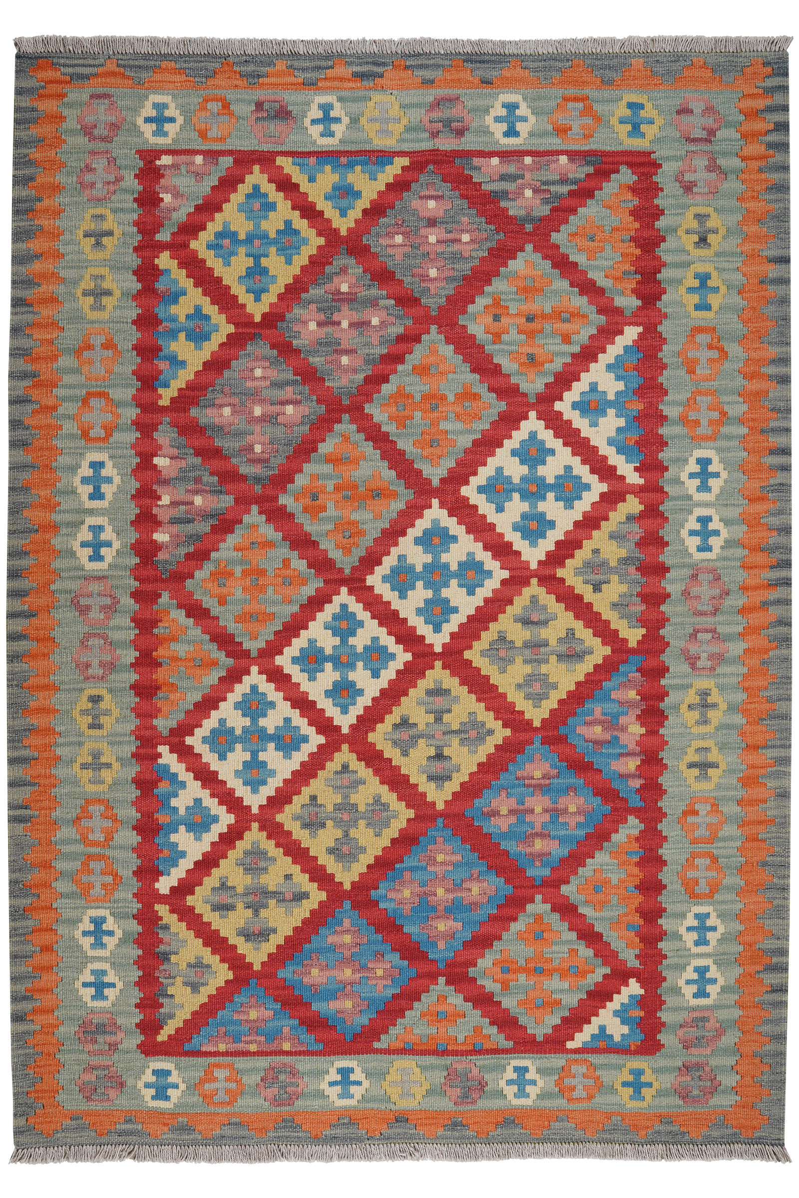 Kelim Gashgai — Handgefertigt, 183x132 cm, Grau, 100% Virgin Wool | Main view