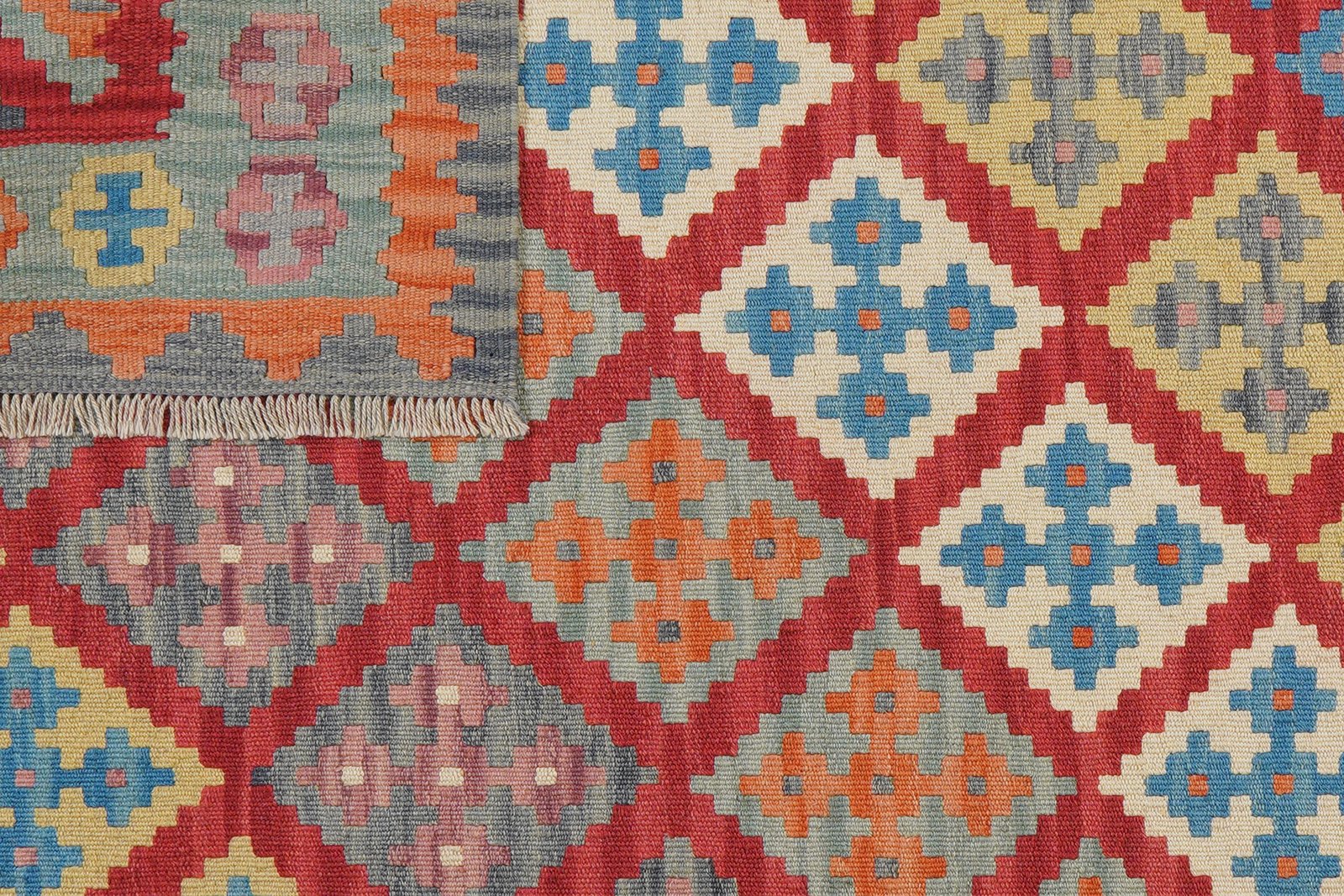 Kelim Gashgai — Handmade, 132x183 cm, Red, 100% Virgin Wool | View 6
