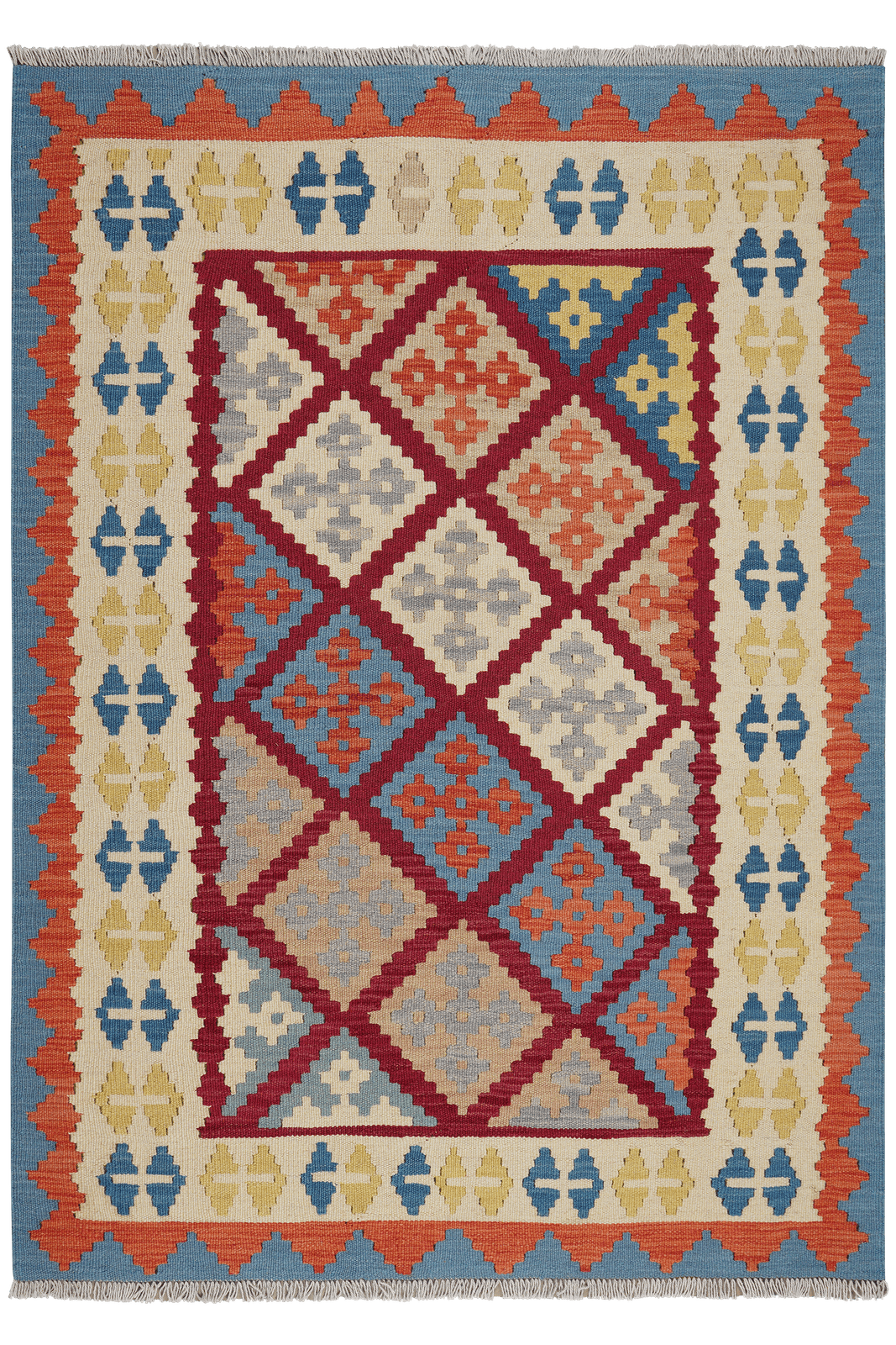 Kelim Gashgai — Handmade, 121x172 cm, Red, 100% Virgin Wool | Main view