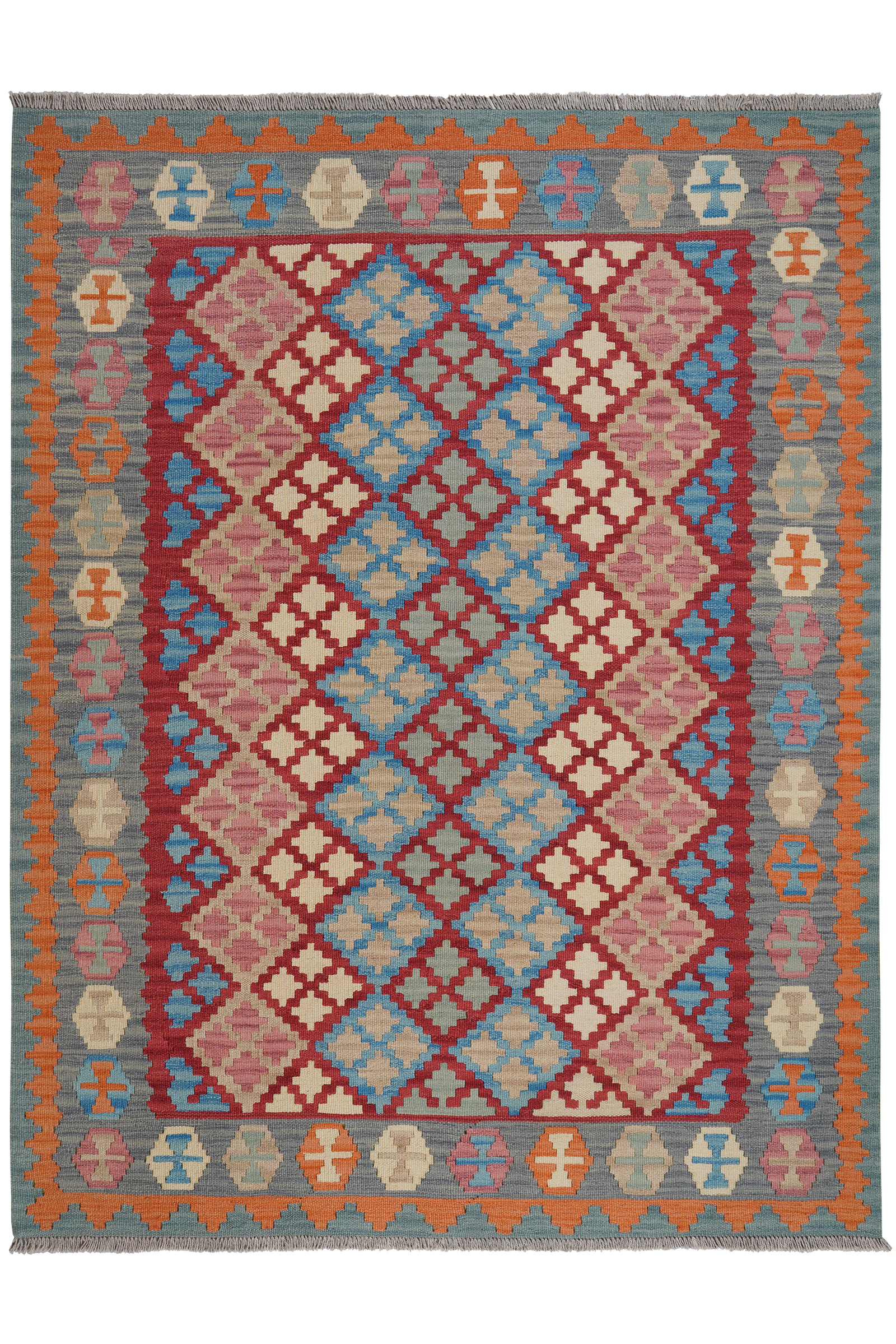 Kelim Gashgai — Handgefertigt, 206x159 cm, Grau, 100% Virgin Wool | Main view