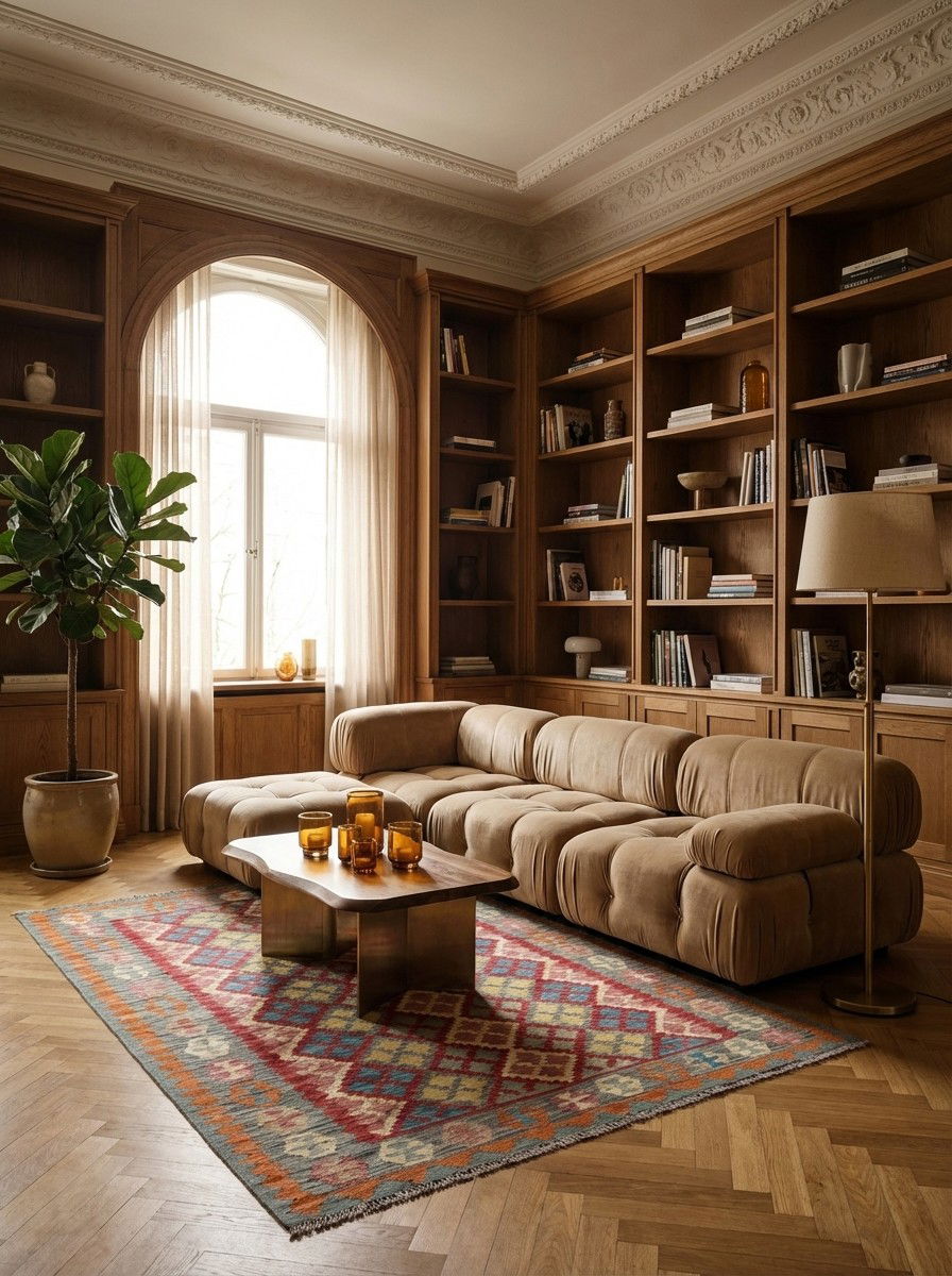 Kelim Gashgai — Handgefertigt, 207x161 cm, Grau, 100% Virgin Wool | Back view