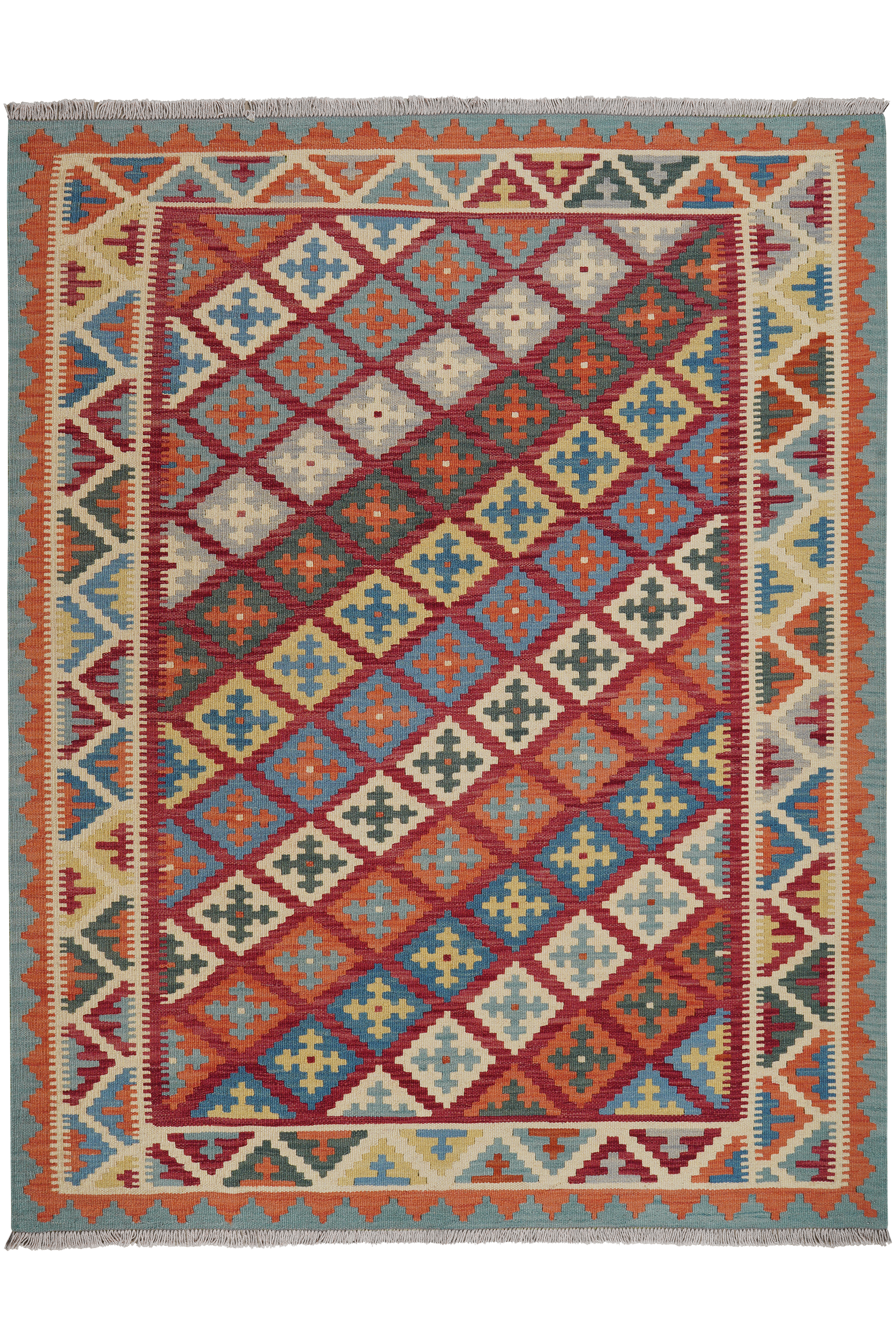 Kelim Gashgai — Handgefertigt, 198x158 cm, Beige, 100% Virgin Wool | Main view
