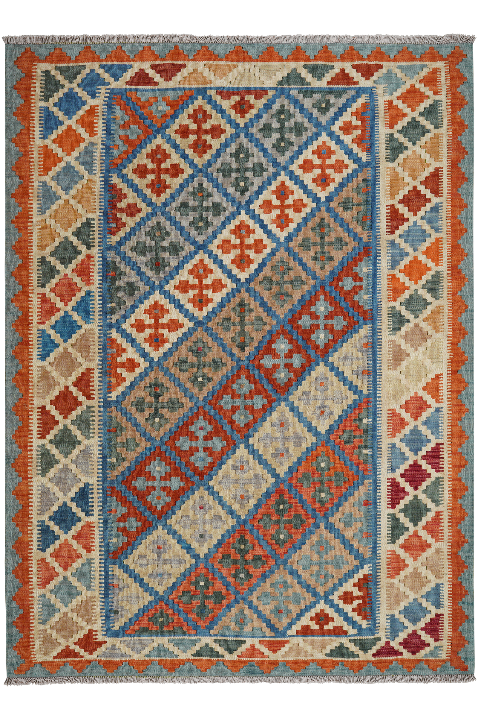 Kelim Gashgai — Handgefertigt, 213x157 cm, Beige, 100% Virgin Wool | Main view