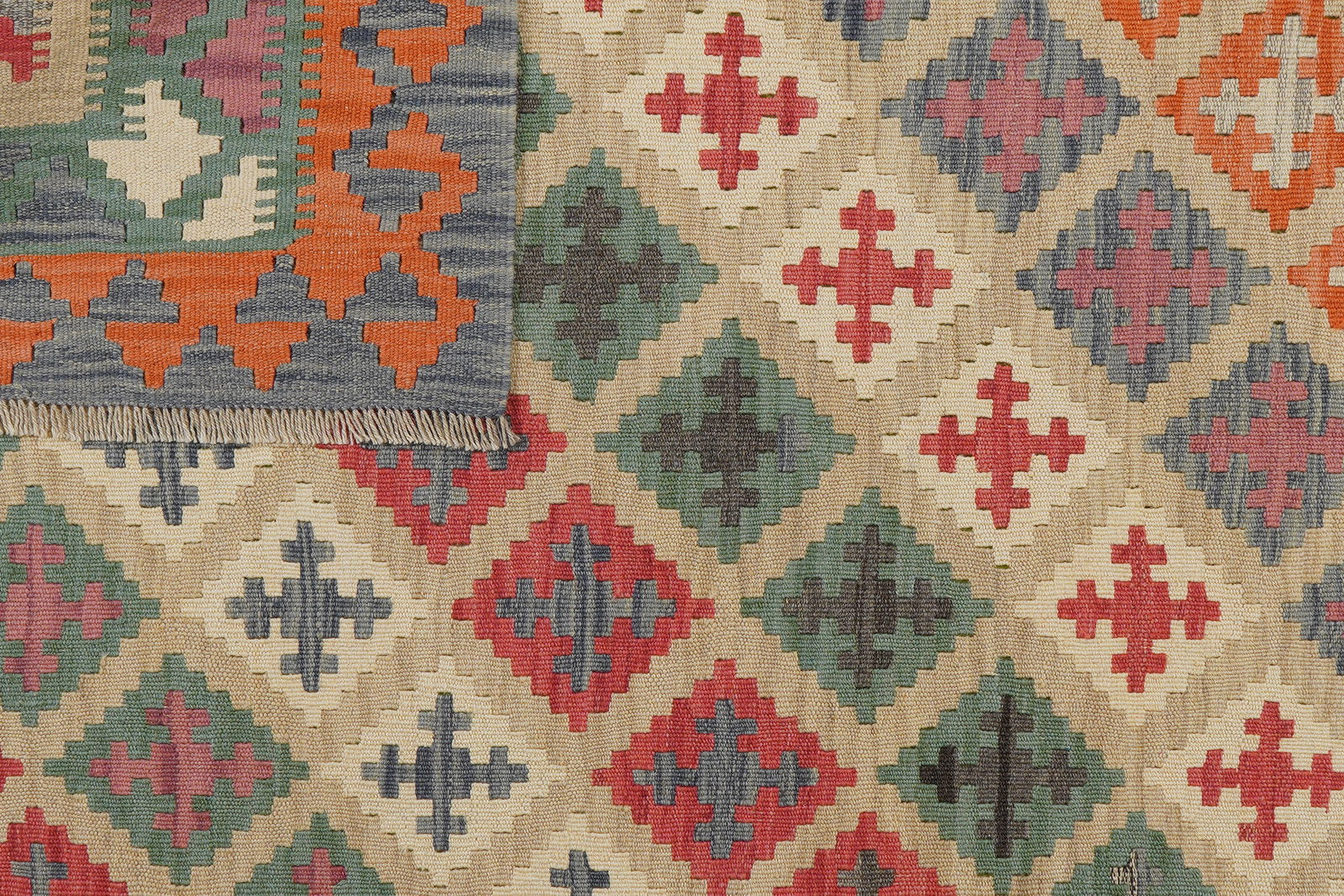 Kelim Gashgai — Handgefertigt, 210x152 cm, Grün, 100% Virgin Wool | View 7