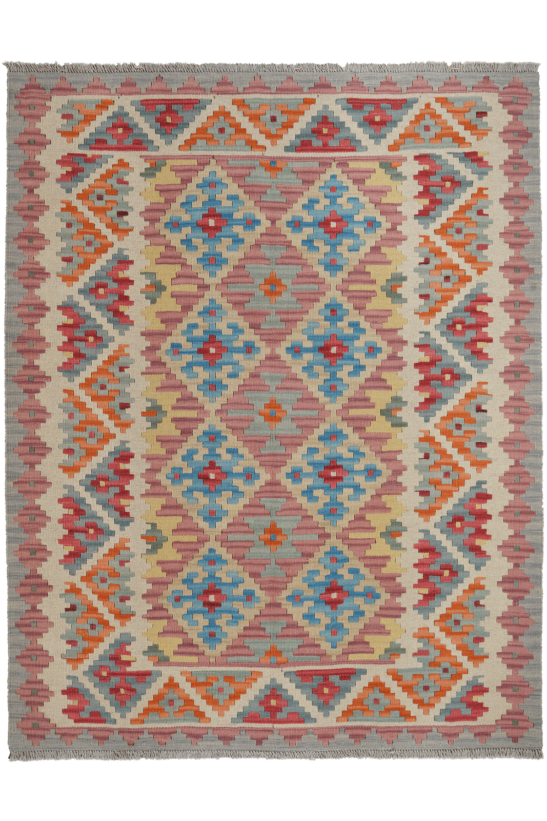 Kelim Gashgai — Handmade, 155x200 cm, Pink, 100% Virgin Wool | Main view